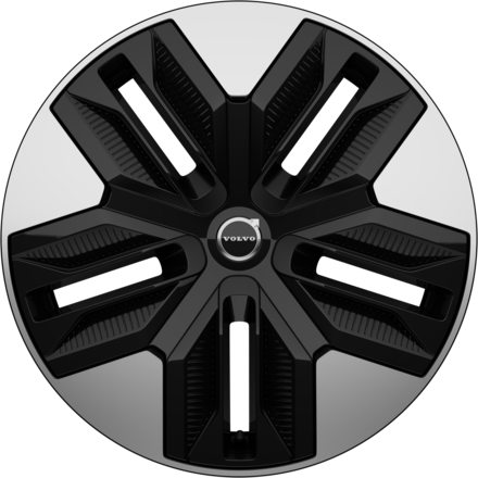 Circular black and silver multi-spoke Volvo rim icon against a neutral background.