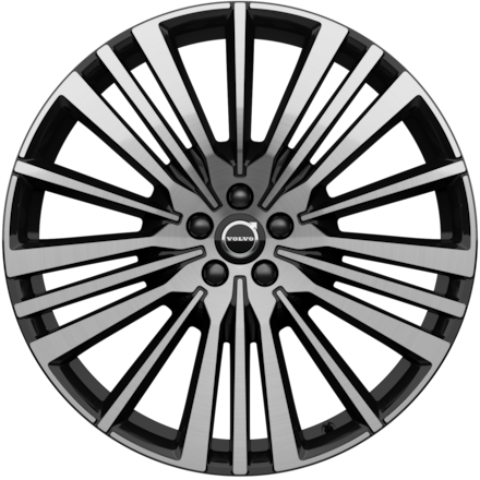 Icon of Volvo's silver multi-spoke rim with center logo.