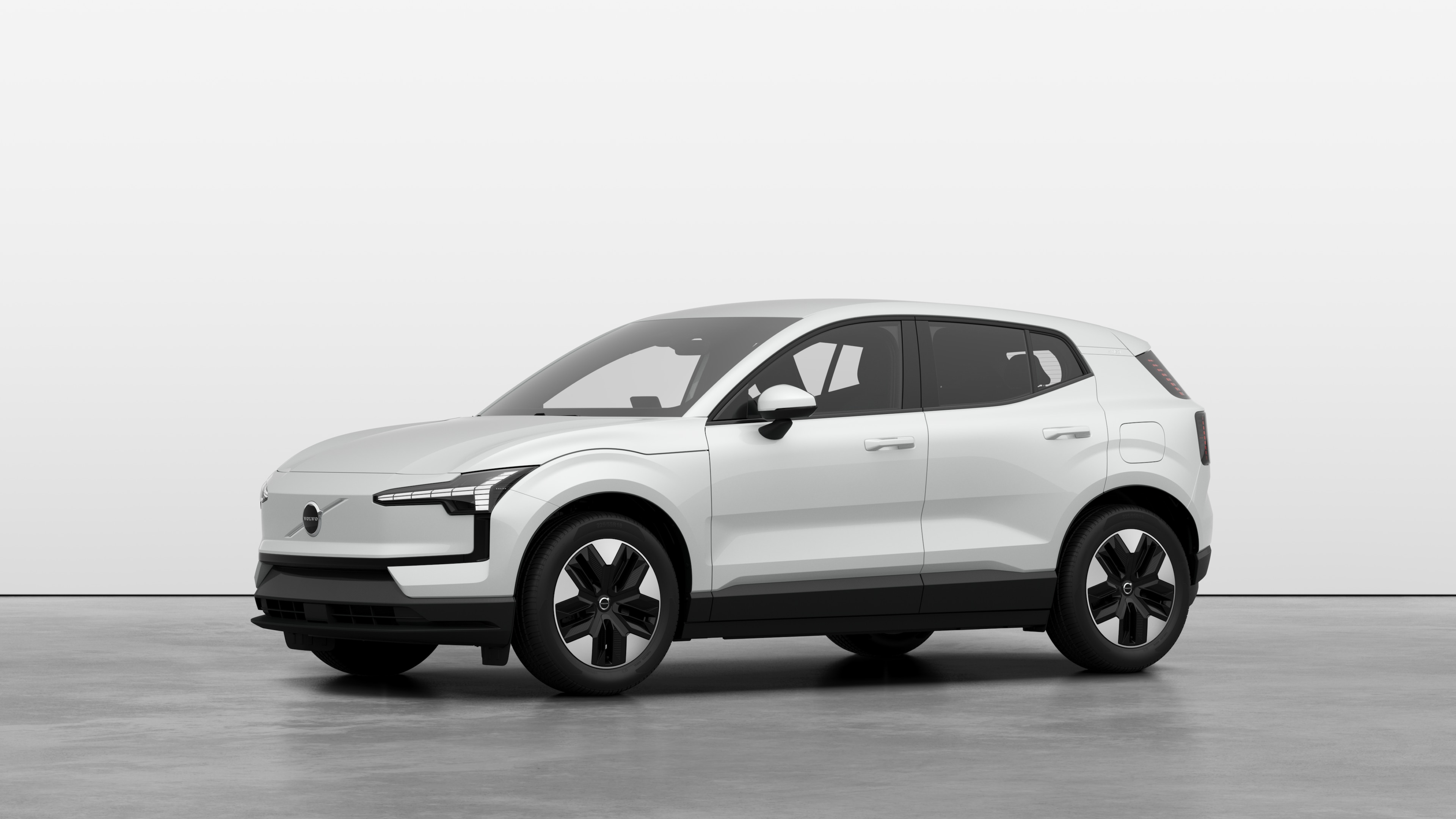 Volvo car exterior in three-quarter view, plain studio background.