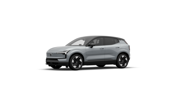 Trekvartsvy av Volvo-bilens exteriör i en vanlig studiobakgrund.