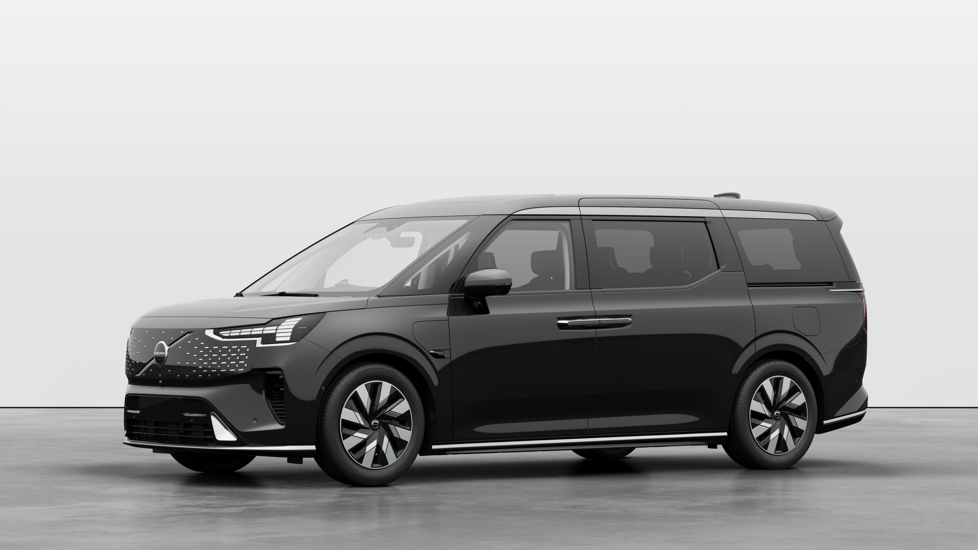 Volvo car exterior in three-quarter view, plain studio background.