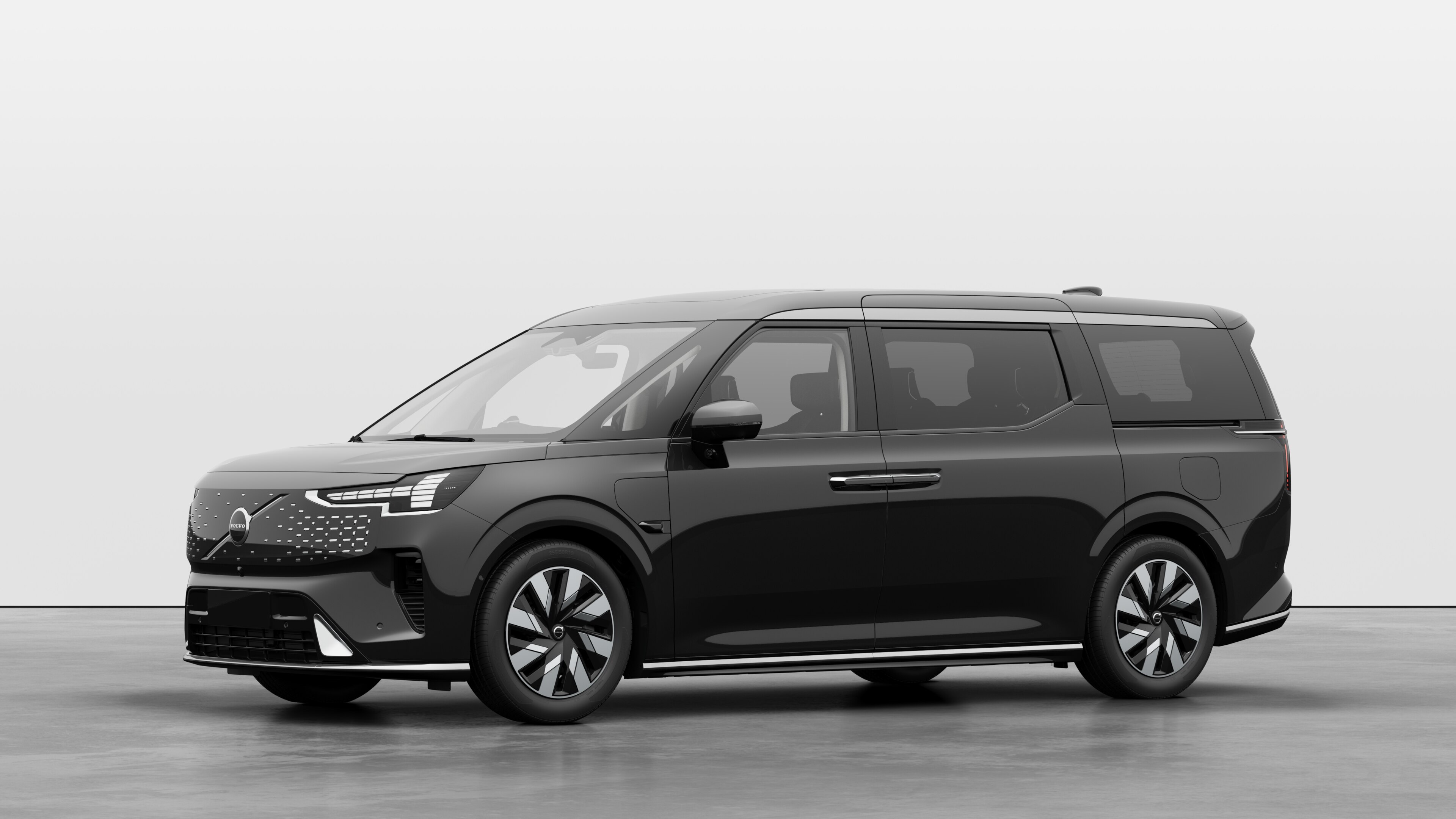 Volvo car exterior in three-quarter view, plain studio background.