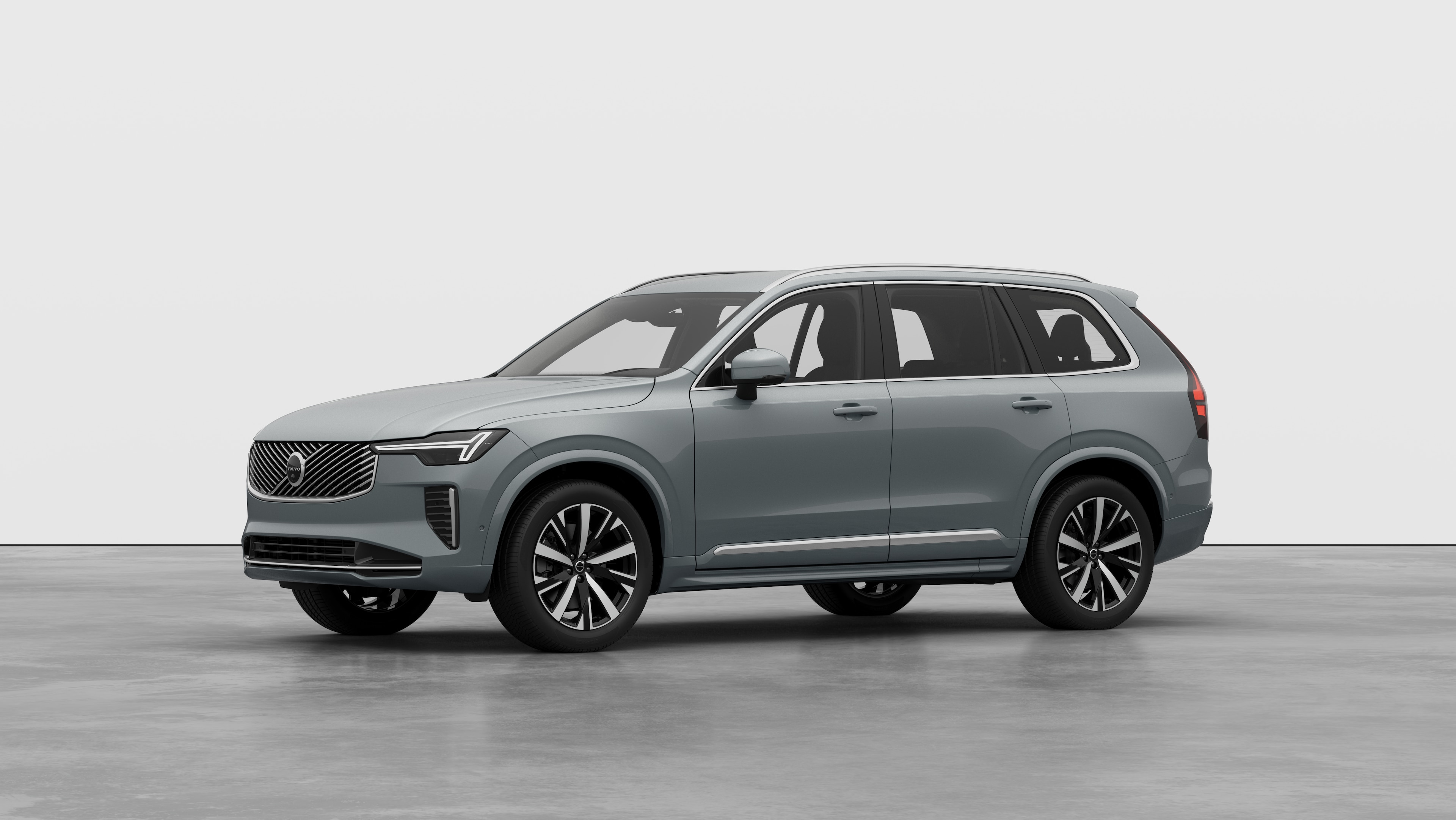 Volvo car exterior in three-quarter view, plain studio background.