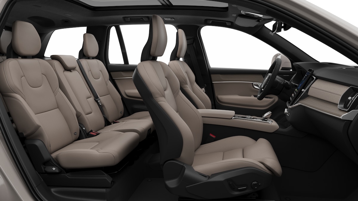 Volvo XC90 Plug In Hybrid Bright Cardamom Nappaleer met ventilatie in Charcoal interieur