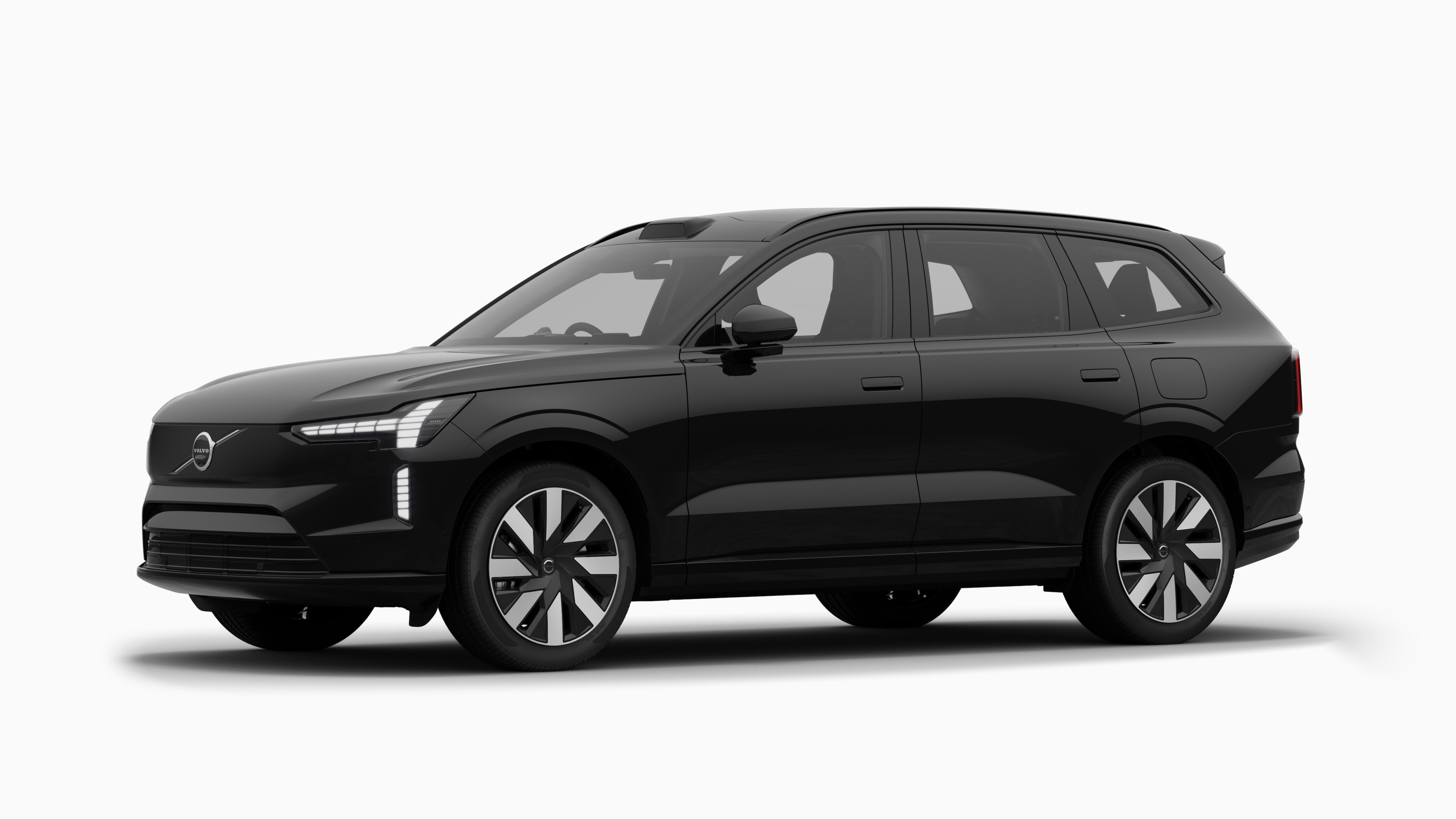 Volvo car exterior in three-quarter view, plain studio background.