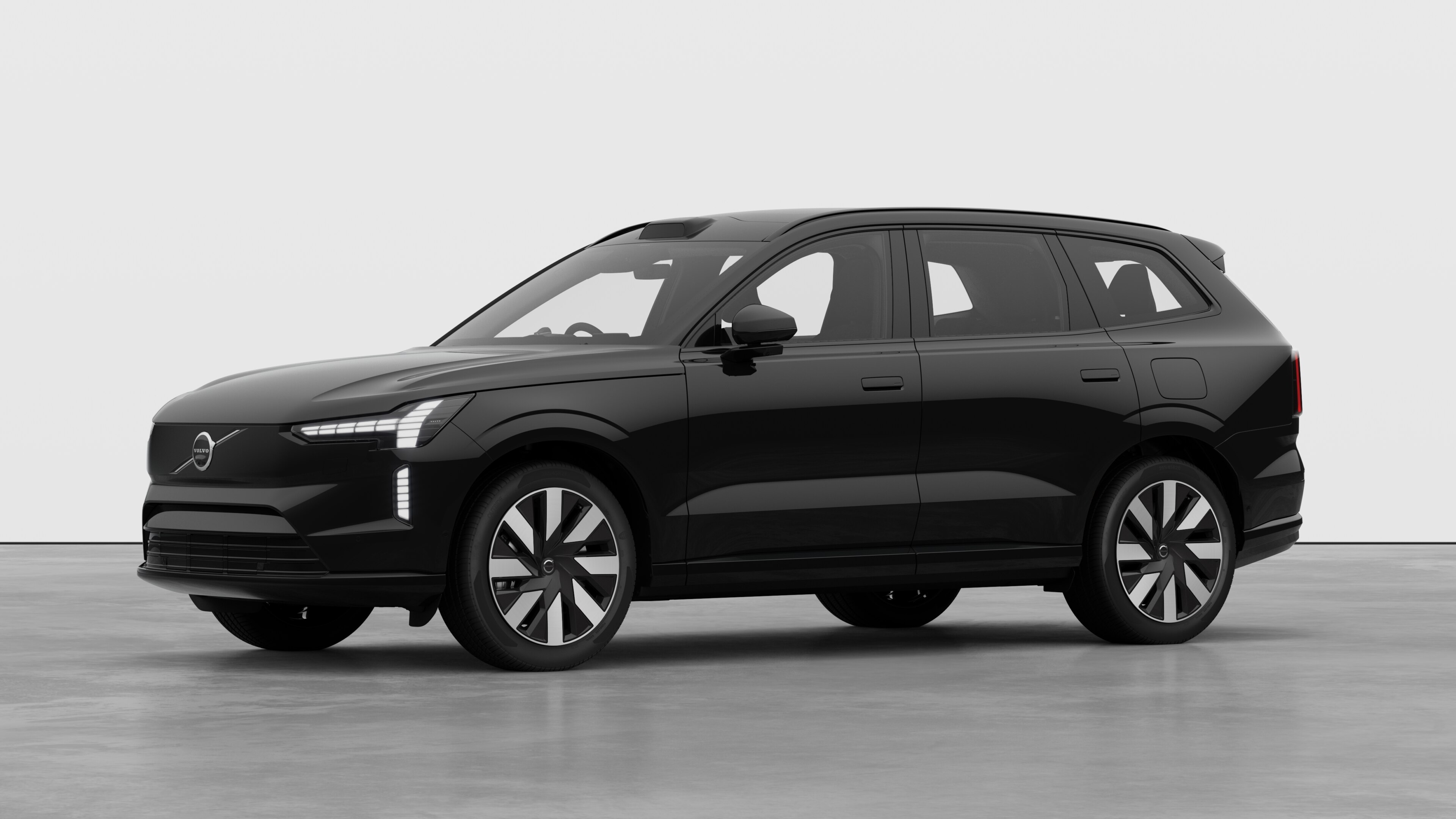 Volvo car exterior in three-quarter view, plain studio background.