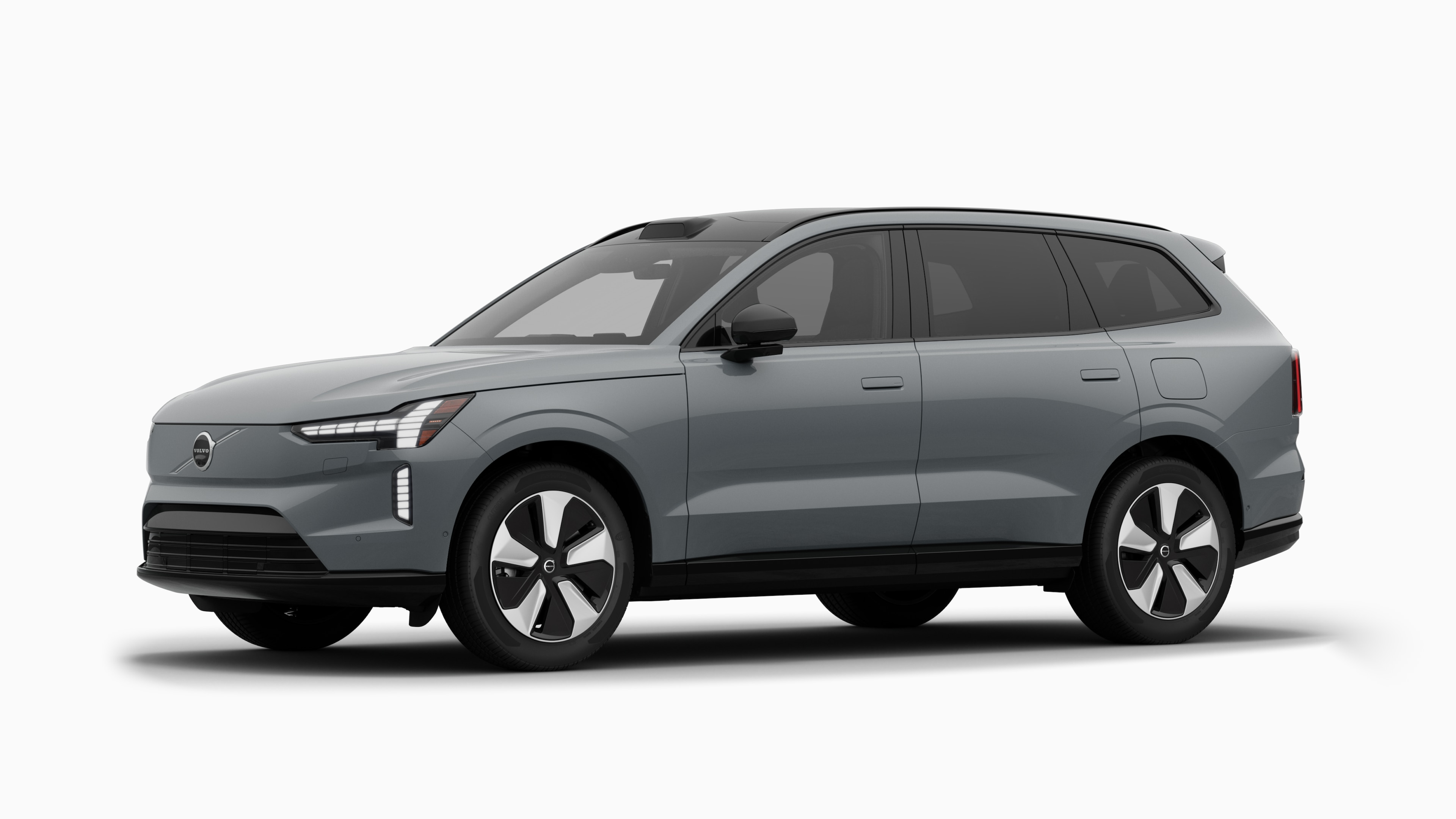 Volvo car exterior in three-quarter view, plain studio background.