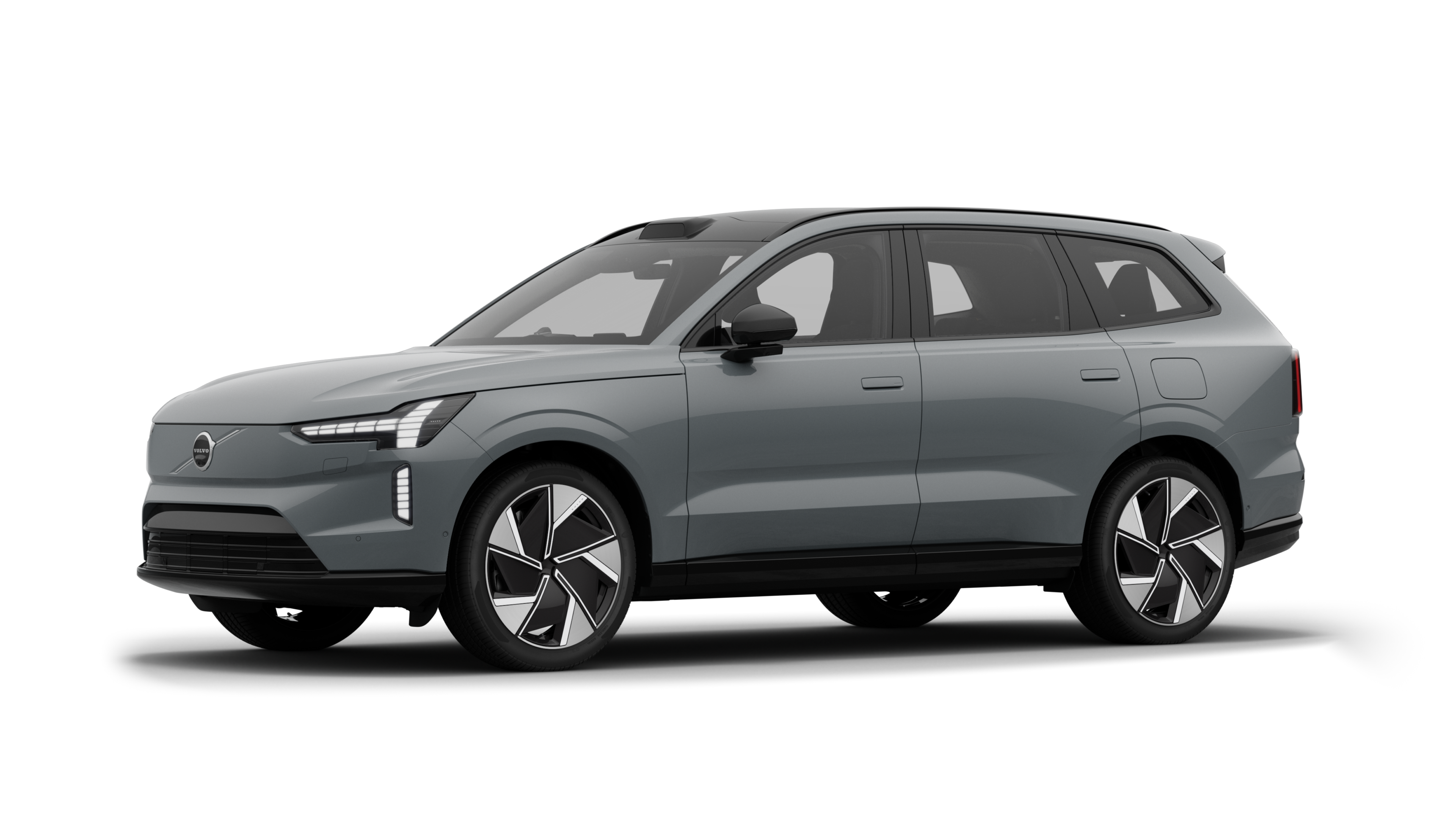 Exterior do automóvel Volvo com vista de três quartos, fundo de estúdio simples.