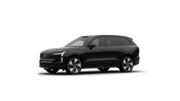 Vue de trois quarts de l’extérieur d’une Volvo sur un fond de studio uni.