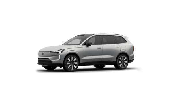 Vue de trois quarts de l’extérieur d’une Volvo sur un fond de studio uni.