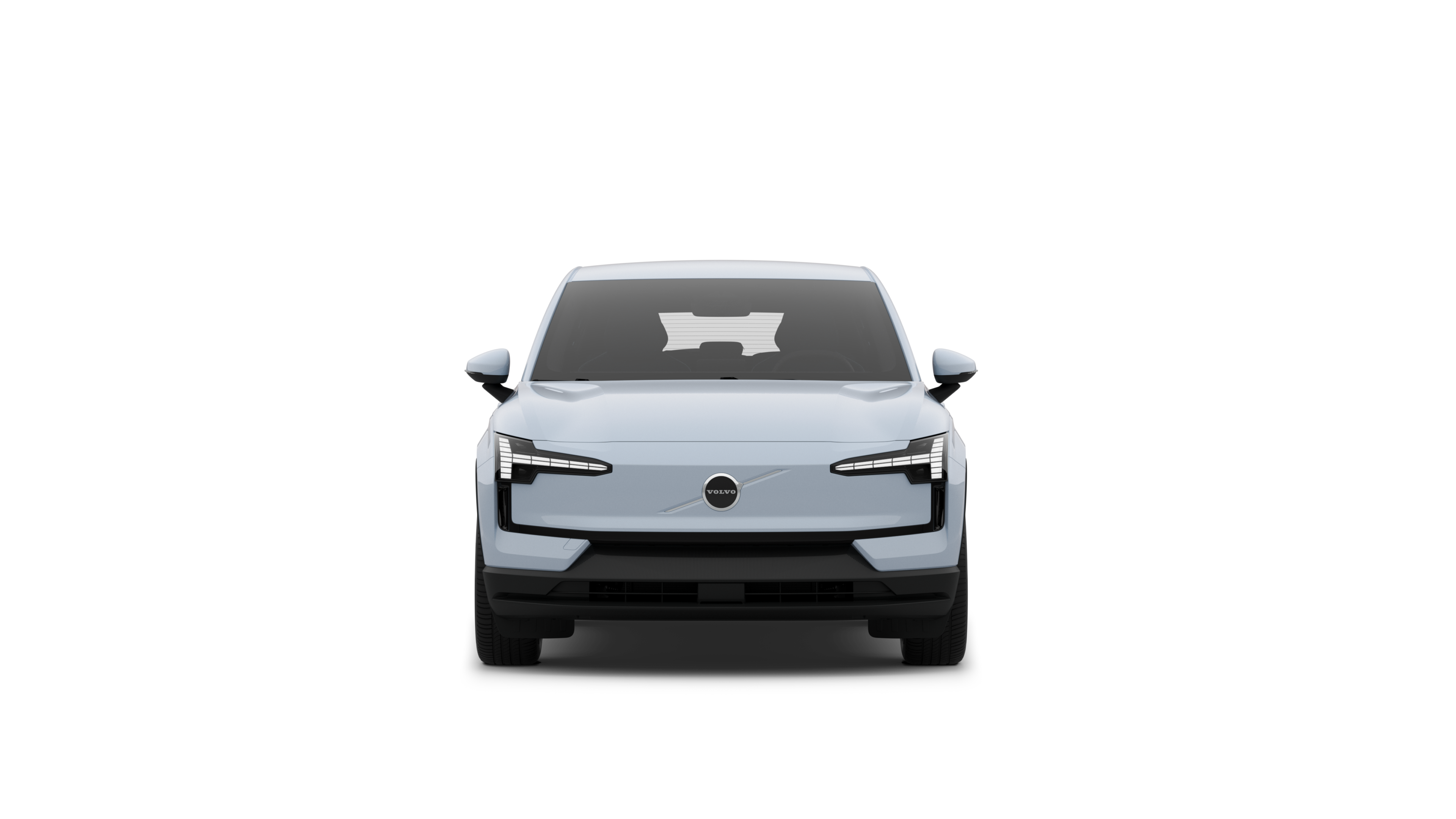 Vista frontale di un'auto Volvo sullo sfondo di un semplice studio.