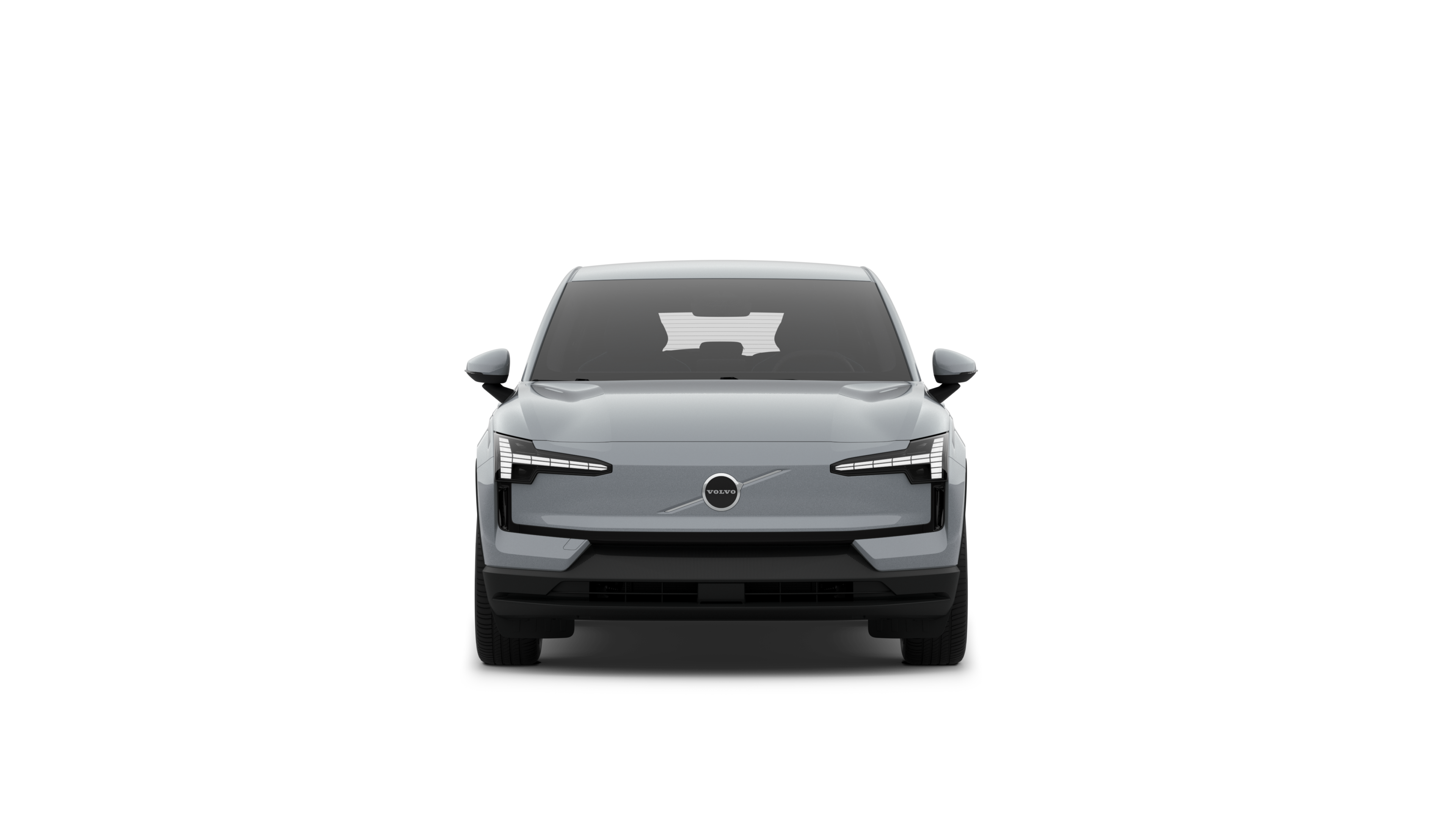 Vista frontal de um carro Volvo em um fundo de estúdio simples.