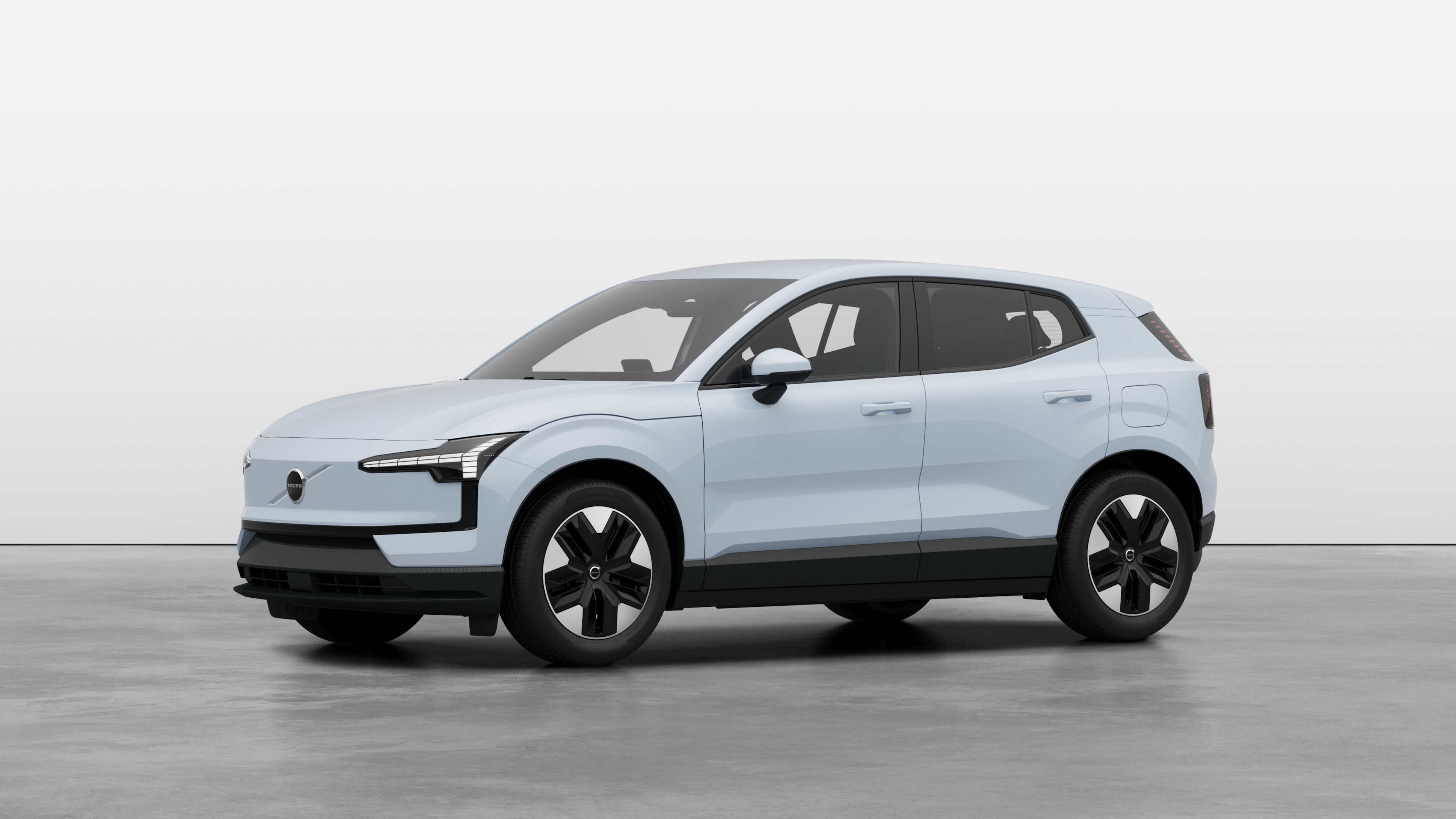 Volvo car exterior in three-quarter view, plain studio background.