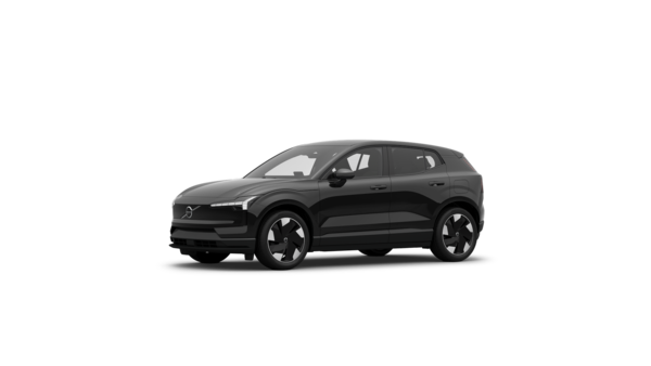 Εξωτερική άποψη τριών τετάρτων ενός αυτοκινήτου Volvo σε απλό φόντο στούντιο.