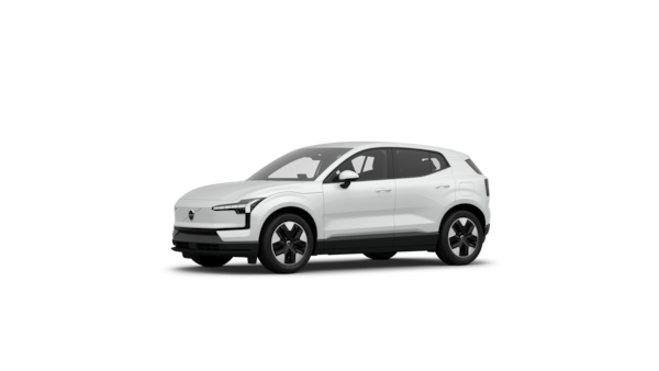 Εξωτερική άποψη τριών τετάρτων ενός αυτοκινήτου Volvo σε απλό φόντο στούντιο.