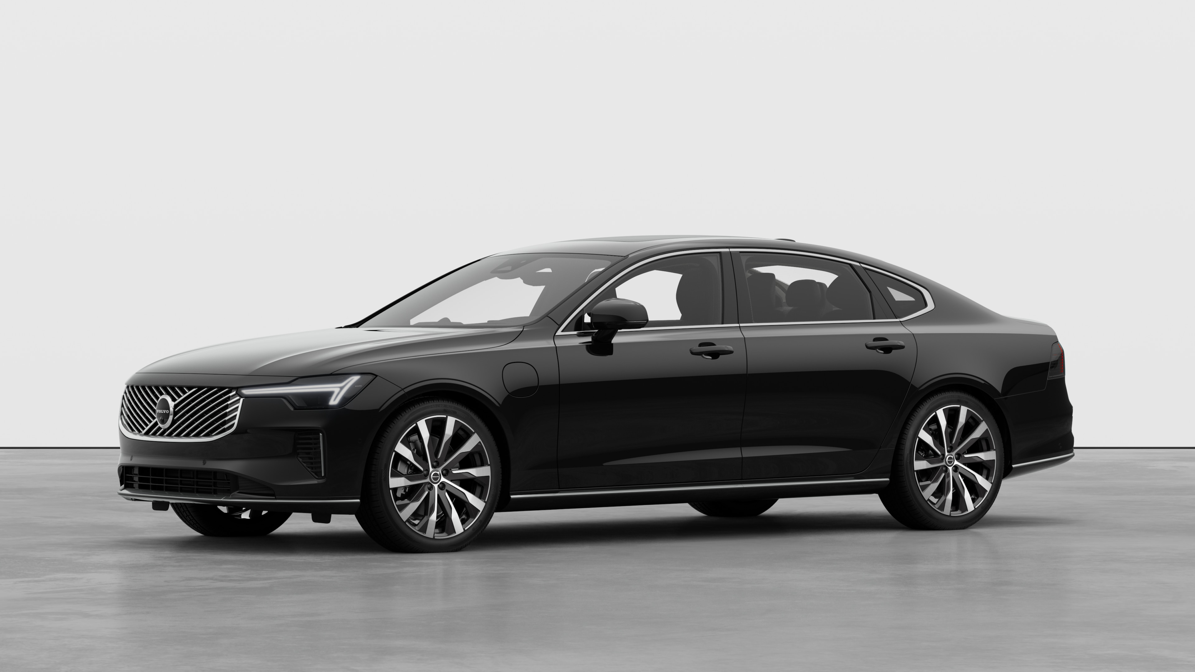 Volvo car exterior in three-quarter view, plain studio background.