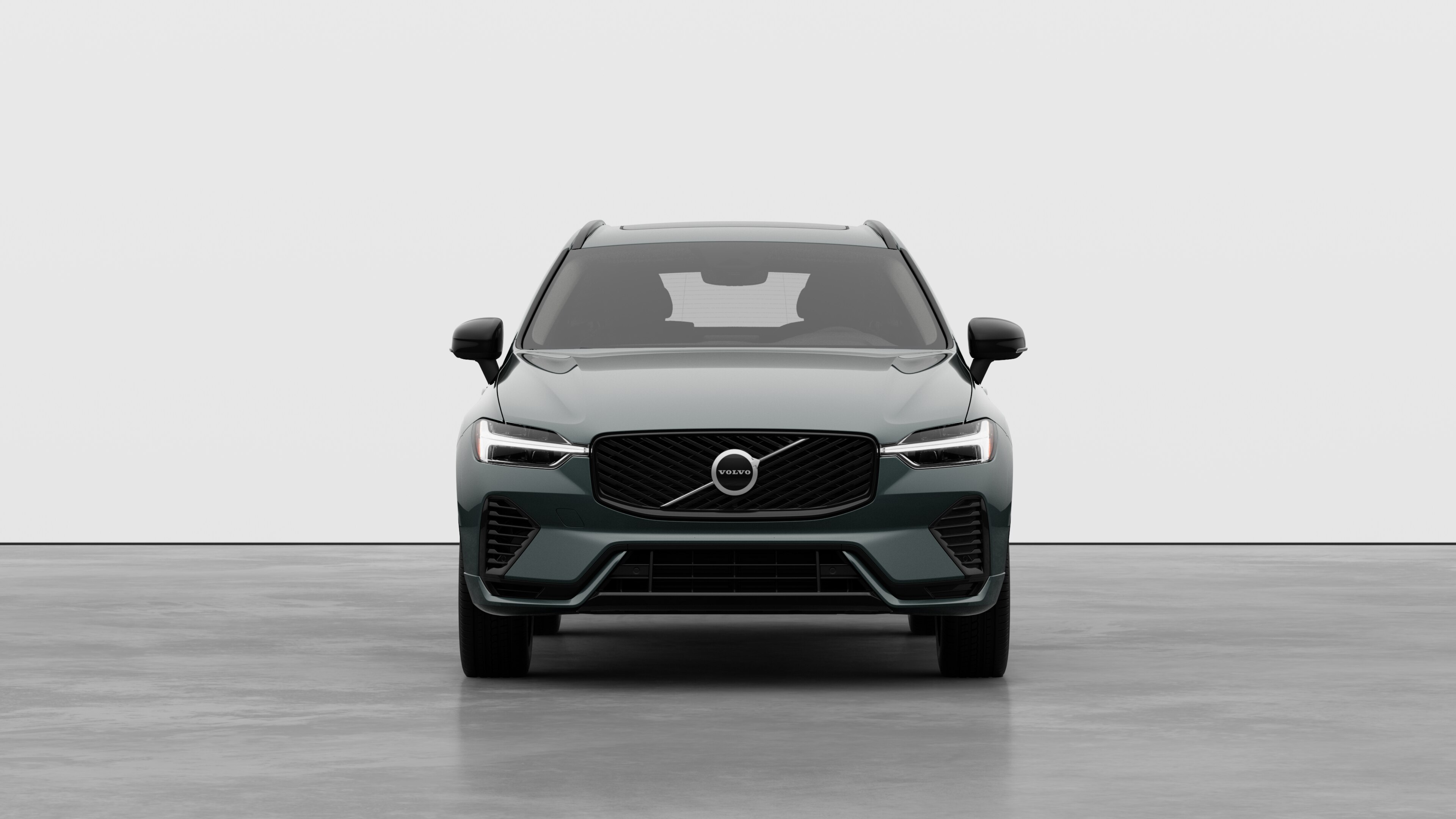 Front view of a Volvo car in a plain studio background.