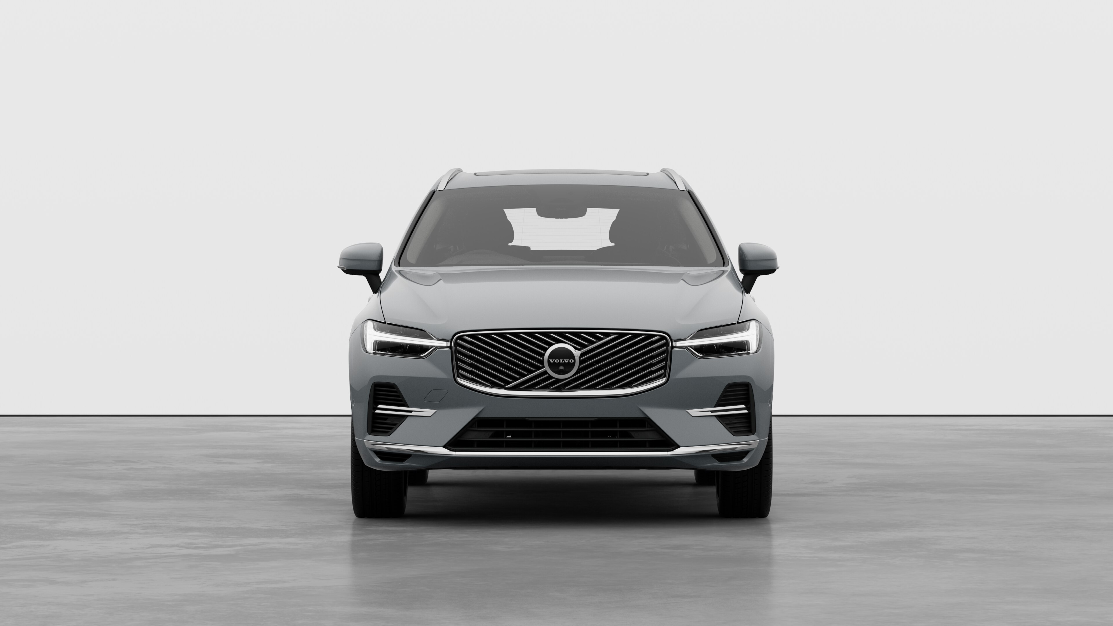 Front view of a Volvo car in a plain studio background.