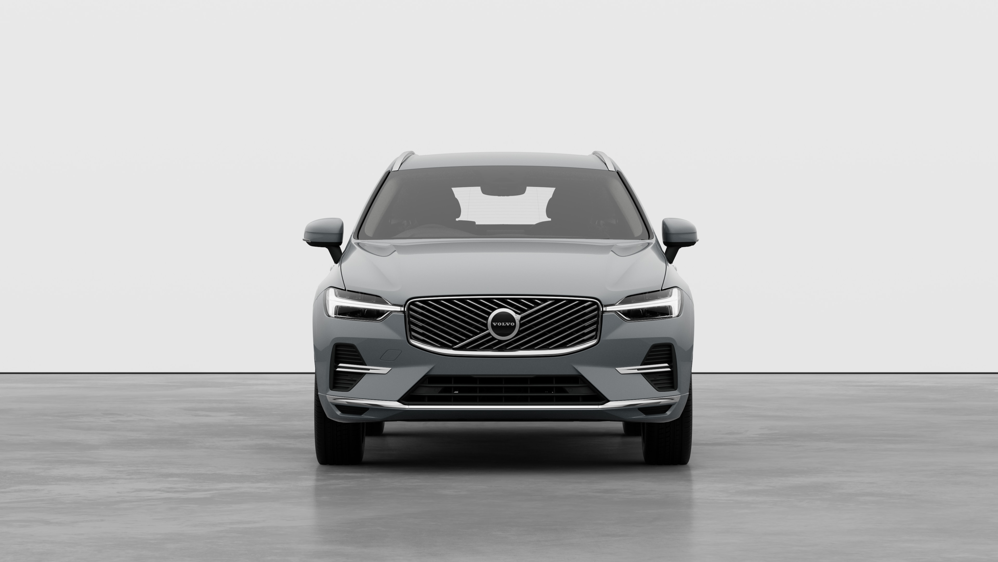 Front view of a Volvo car in a plain studio background.