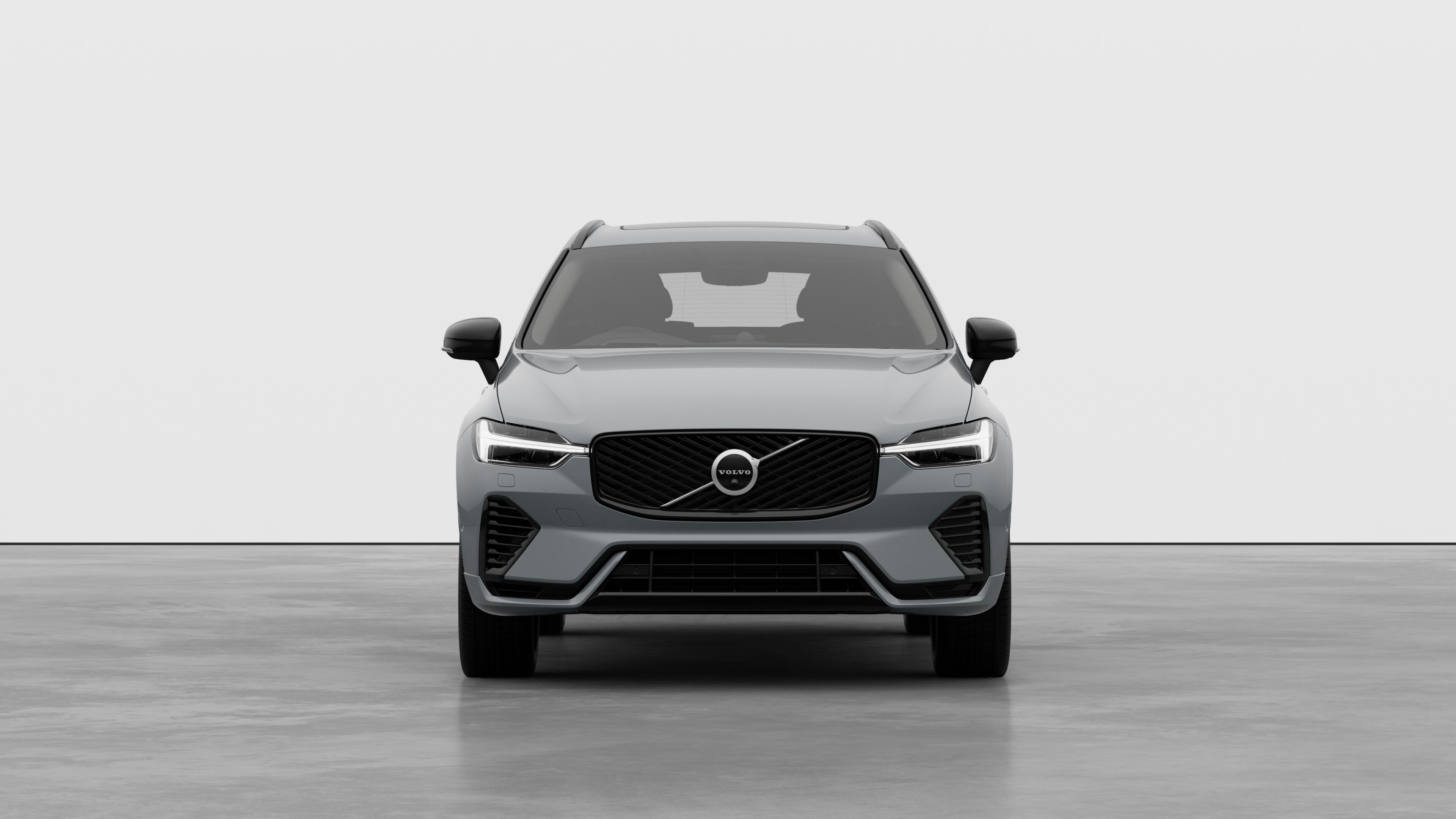 Front view of a Volvo car in a plain studio background.