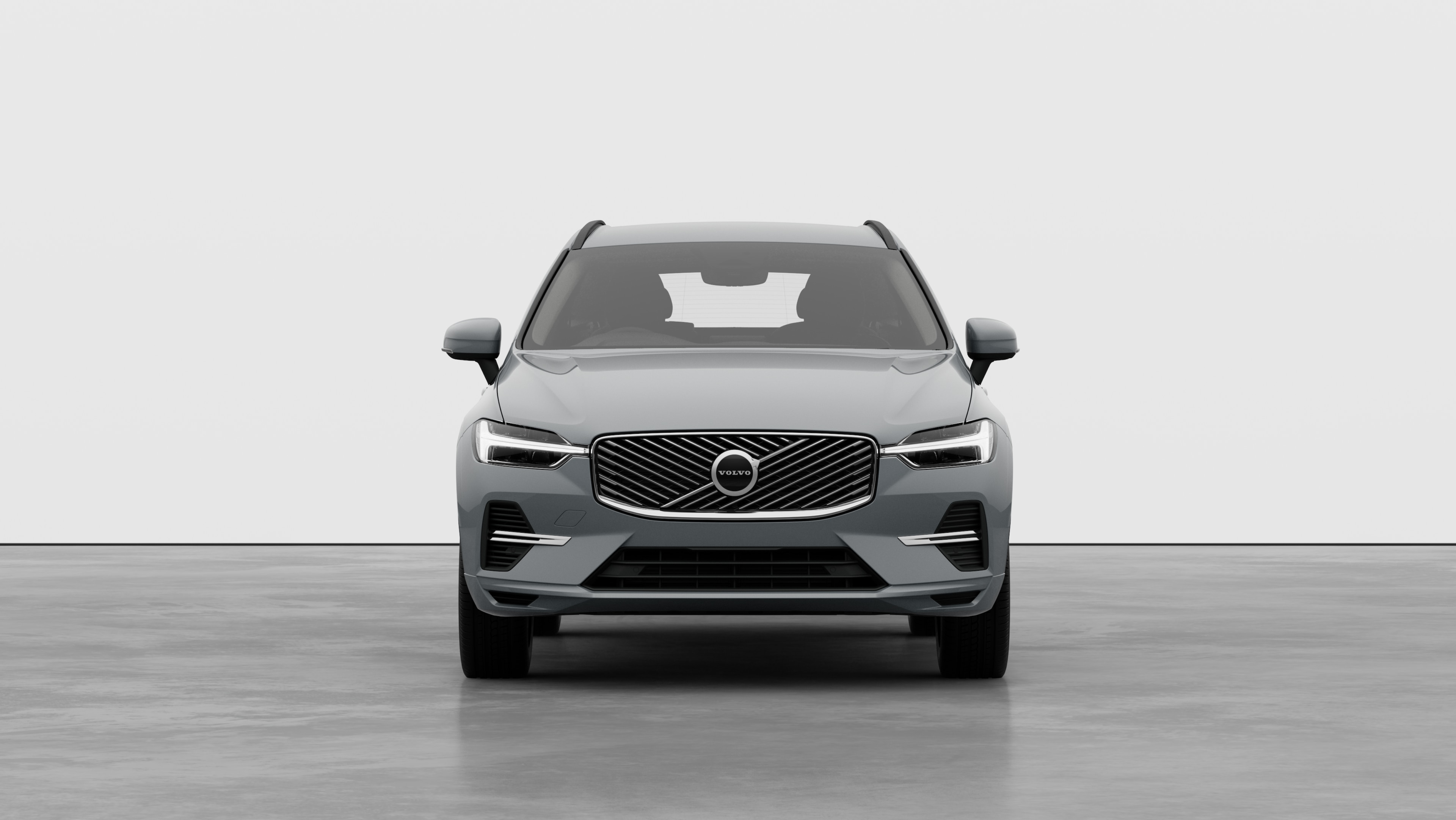 Front view of a Volvo car in a plain studio background.