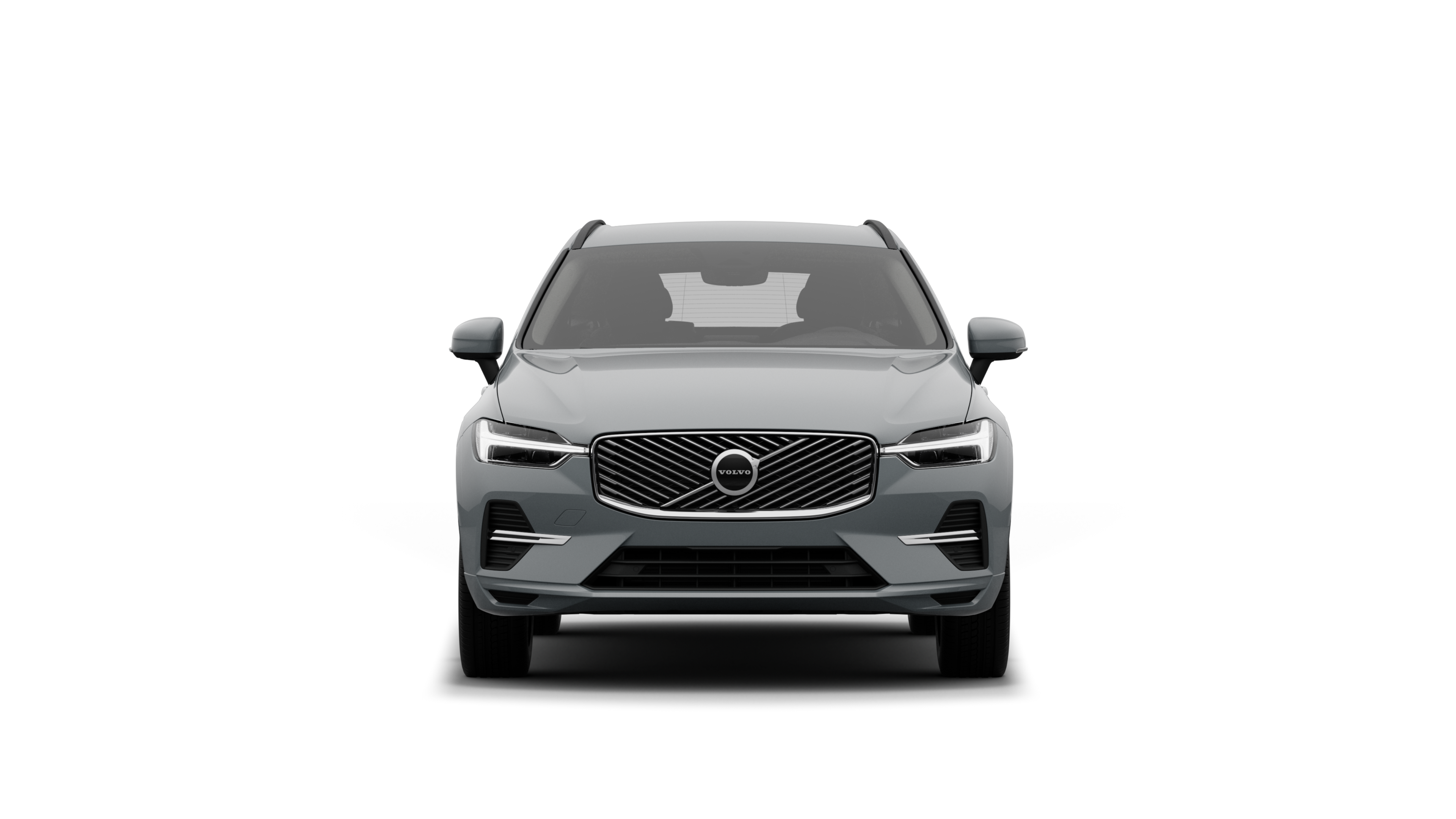 Vorderansicht eines Volvo vor dem Hintergrund eines schlichten Studios.