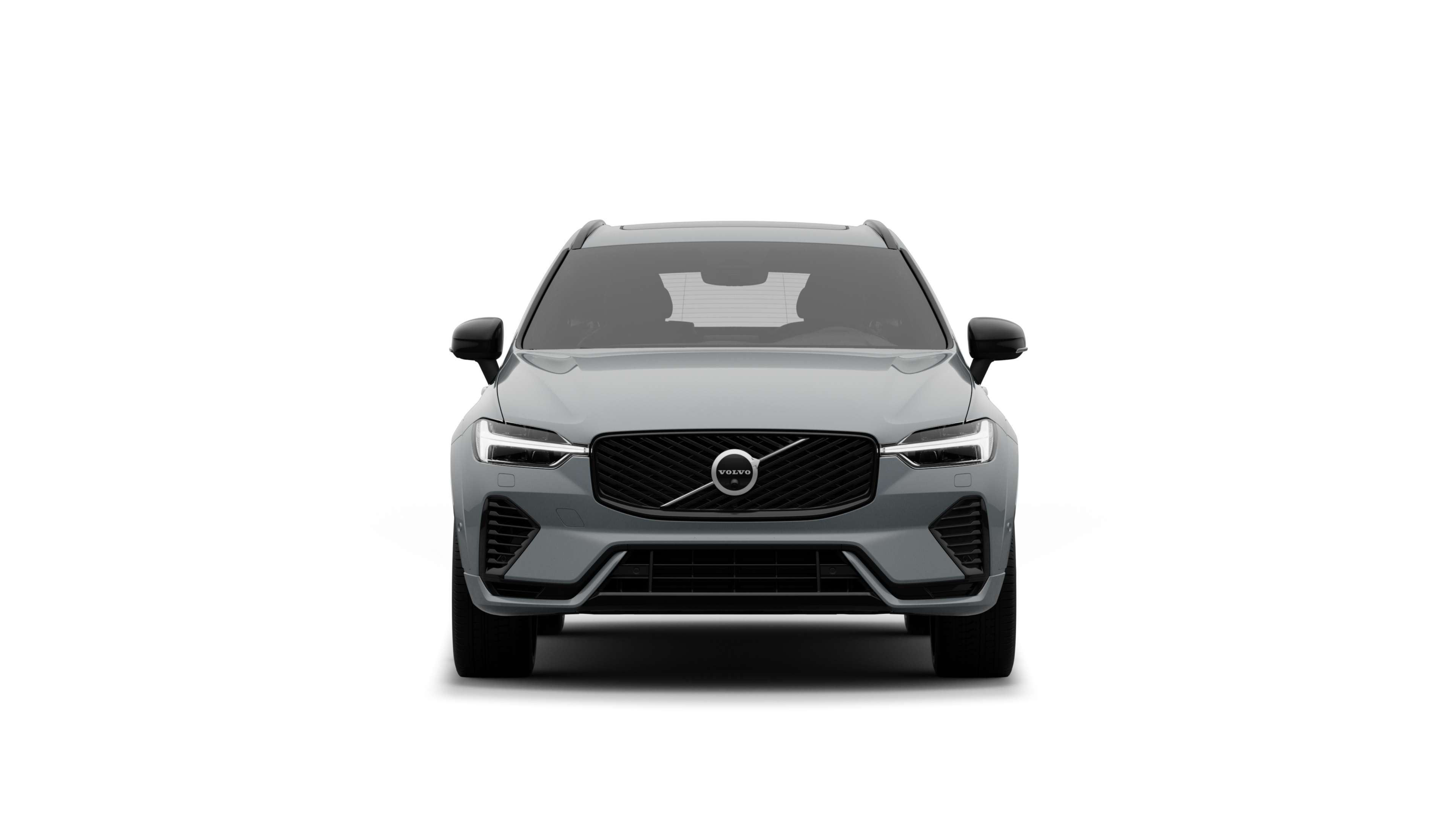 Vooraanzicht van een Volvo in een effen studioachtergrond.