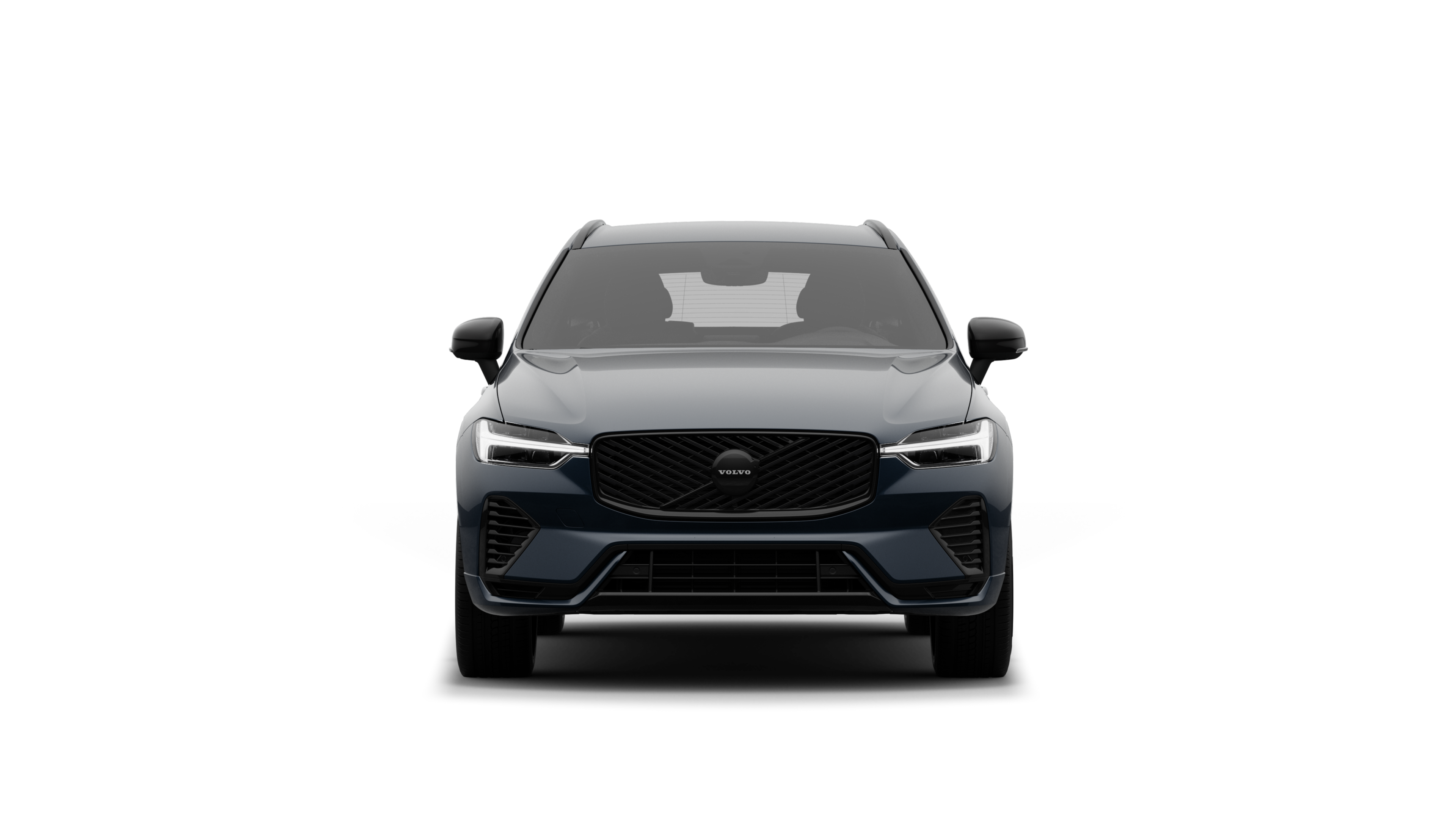 Vorderansicht eines Volvo vor dem Hintergrund eines schlichten Studios.
