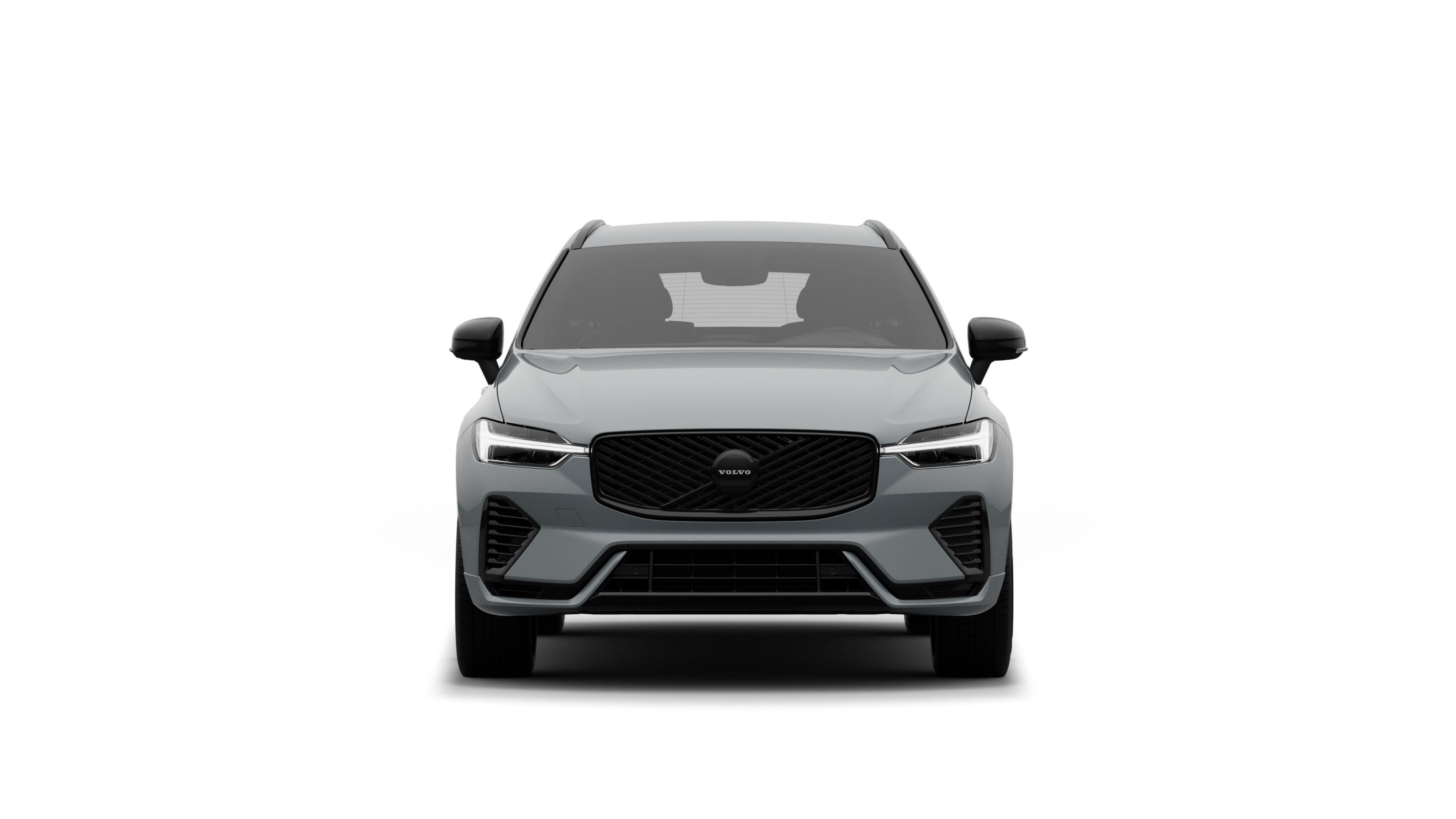 Vorderansicht eines Volvo vor dem Hintergrund eines schlichten Studios.