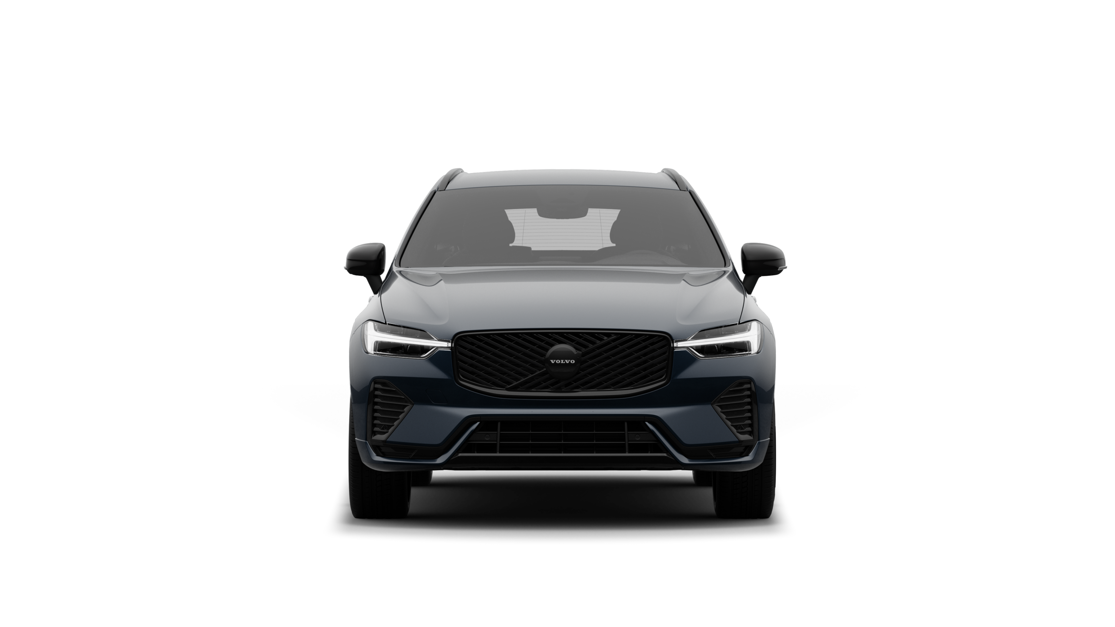Vorderansicht eines Volvo vor dem Hintergrund eines schlichten Studios.