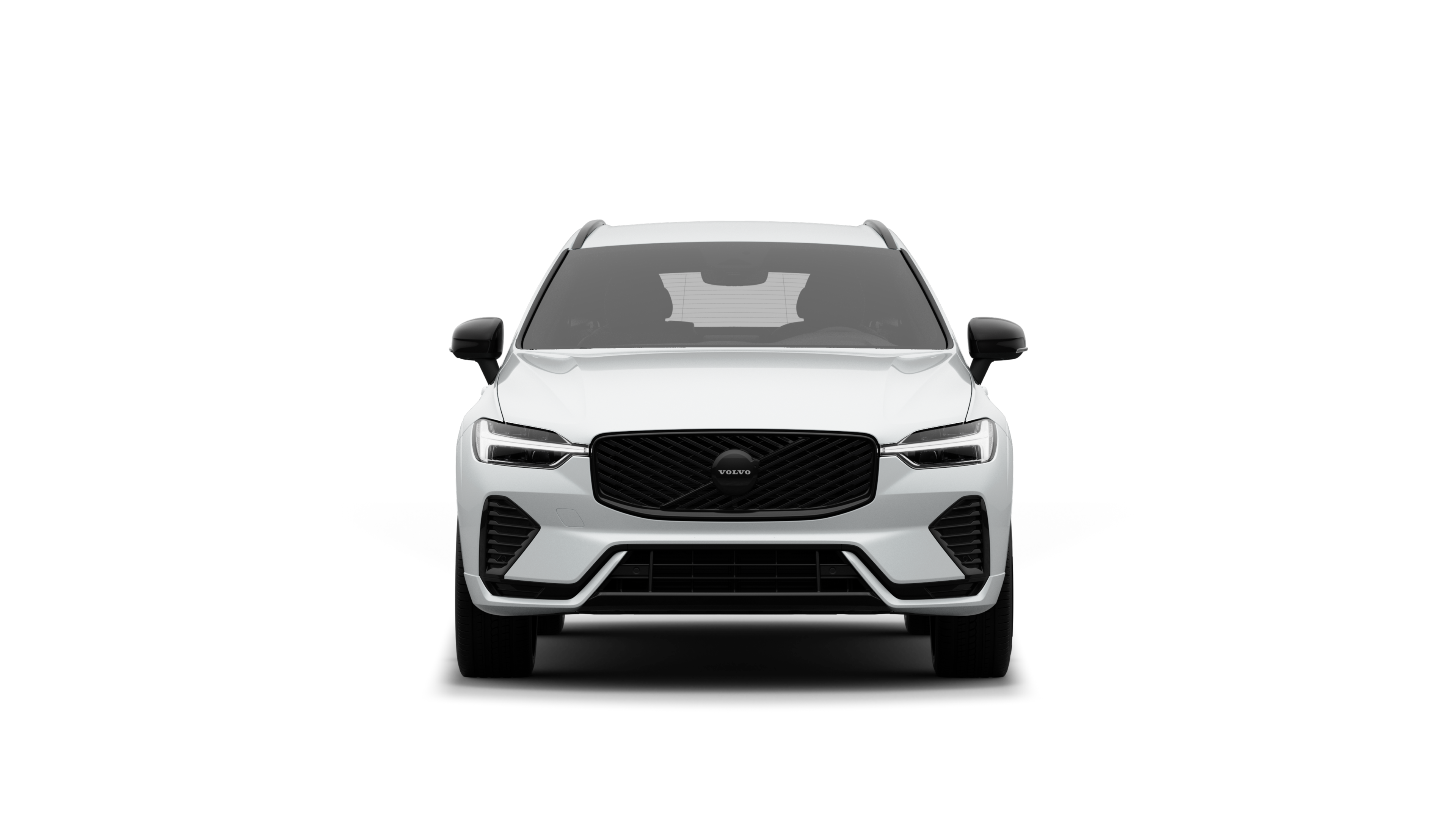 Vorderansicht eines Volvo vor dem Hintergrund eines schlichten Studios.
