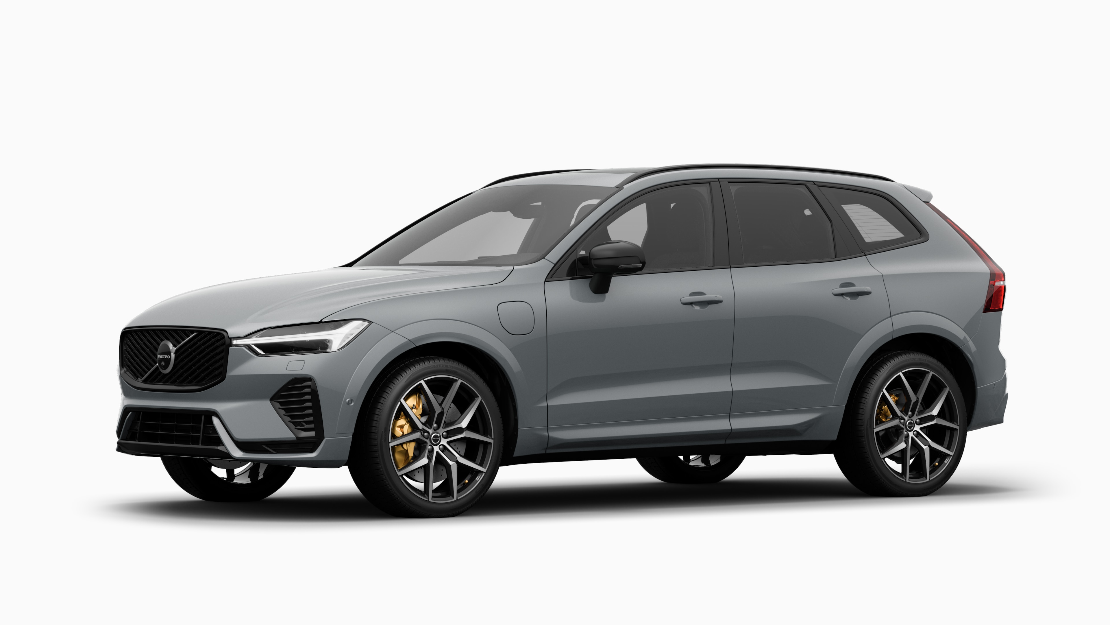 Volvobilens exteriör i trekvartsvy, vanlig studiobakgrund.