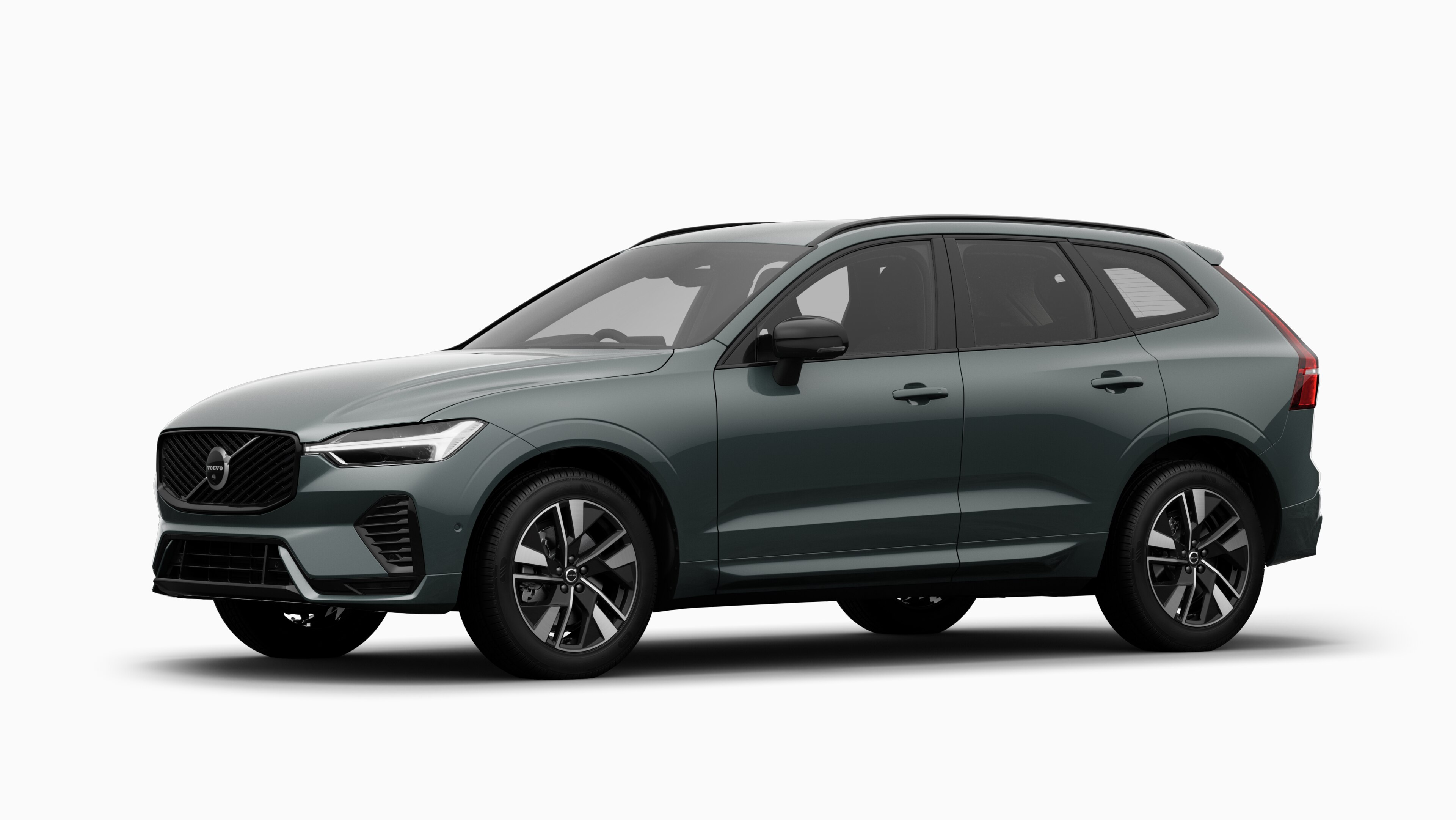 Volvo car exterior in three-quarter view, plain studio background.