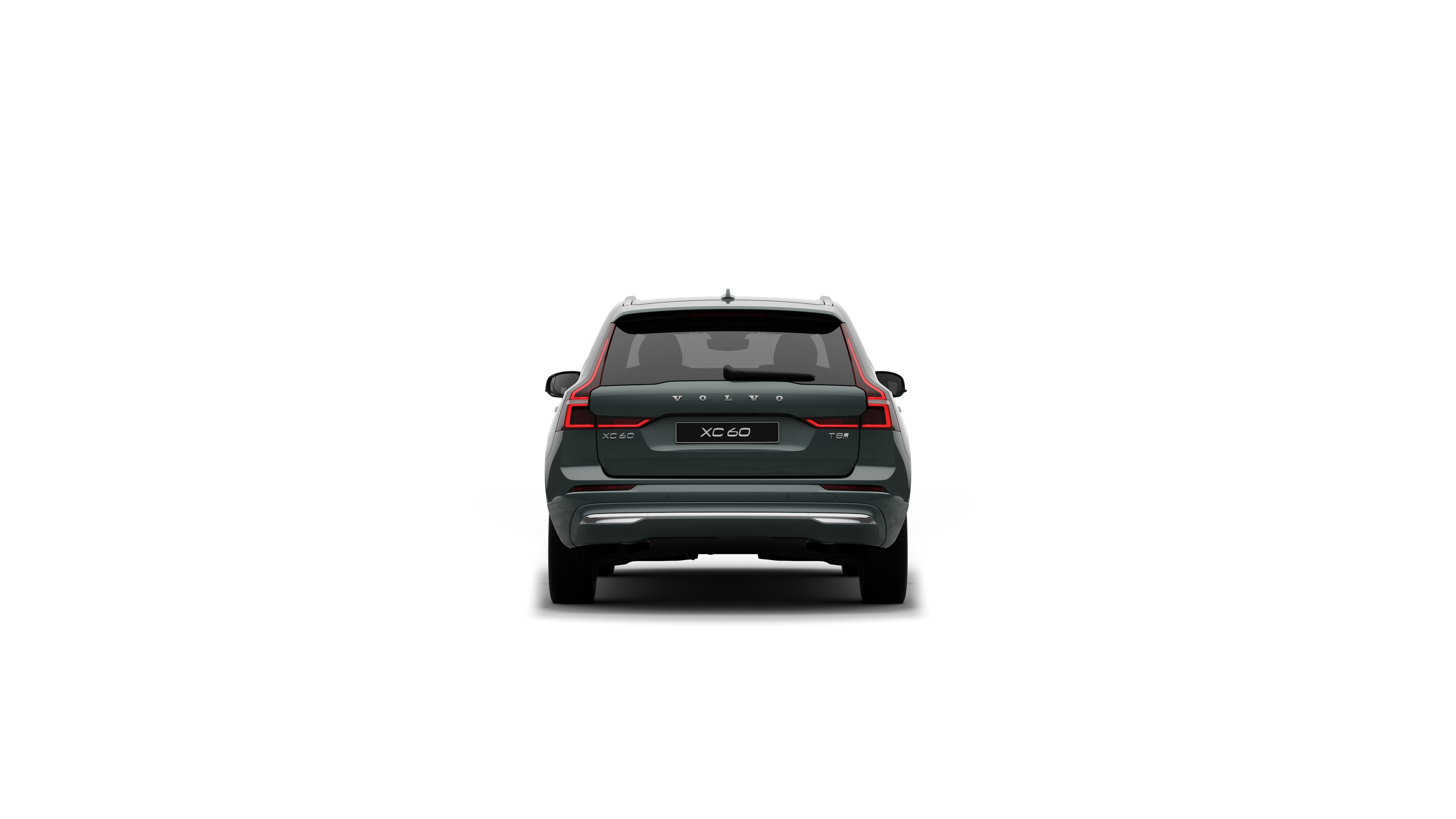 Vista trasera del vehículo Volvo en un fondo de estudio liso.