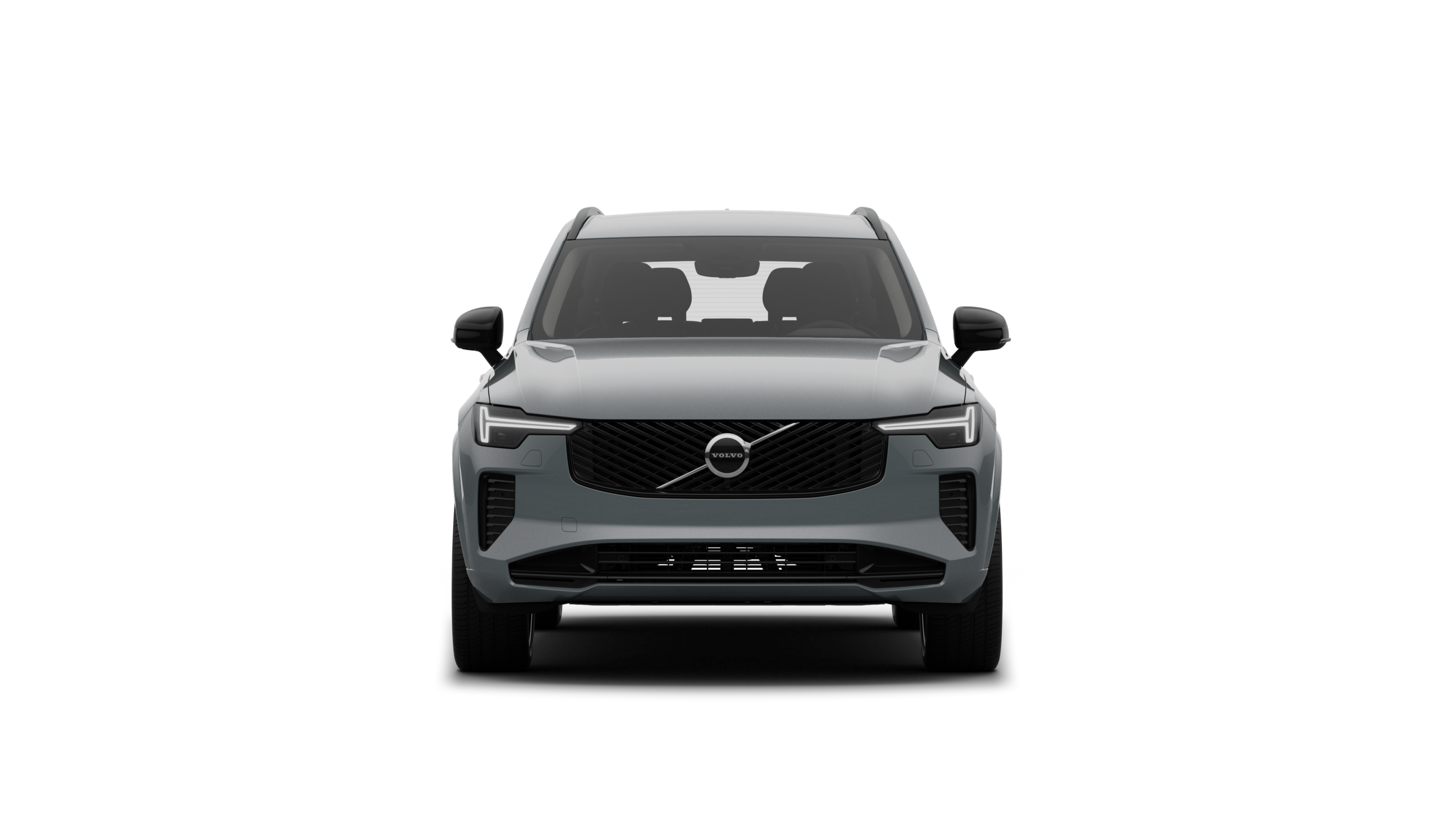 Widok samochodu Volvo z przodu na tle zwykłego studia