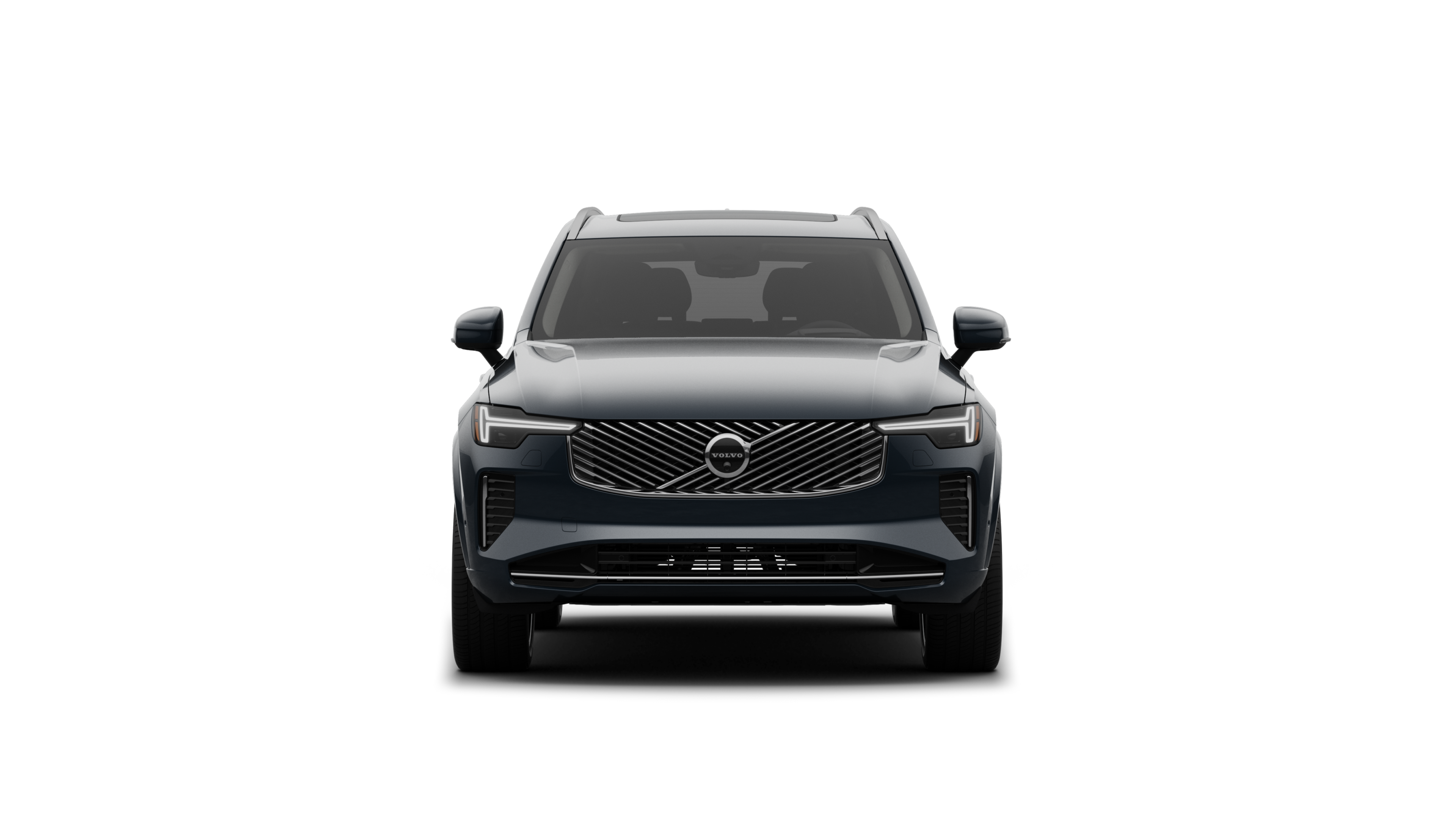Front view of a Volvo car in a plain studio background.