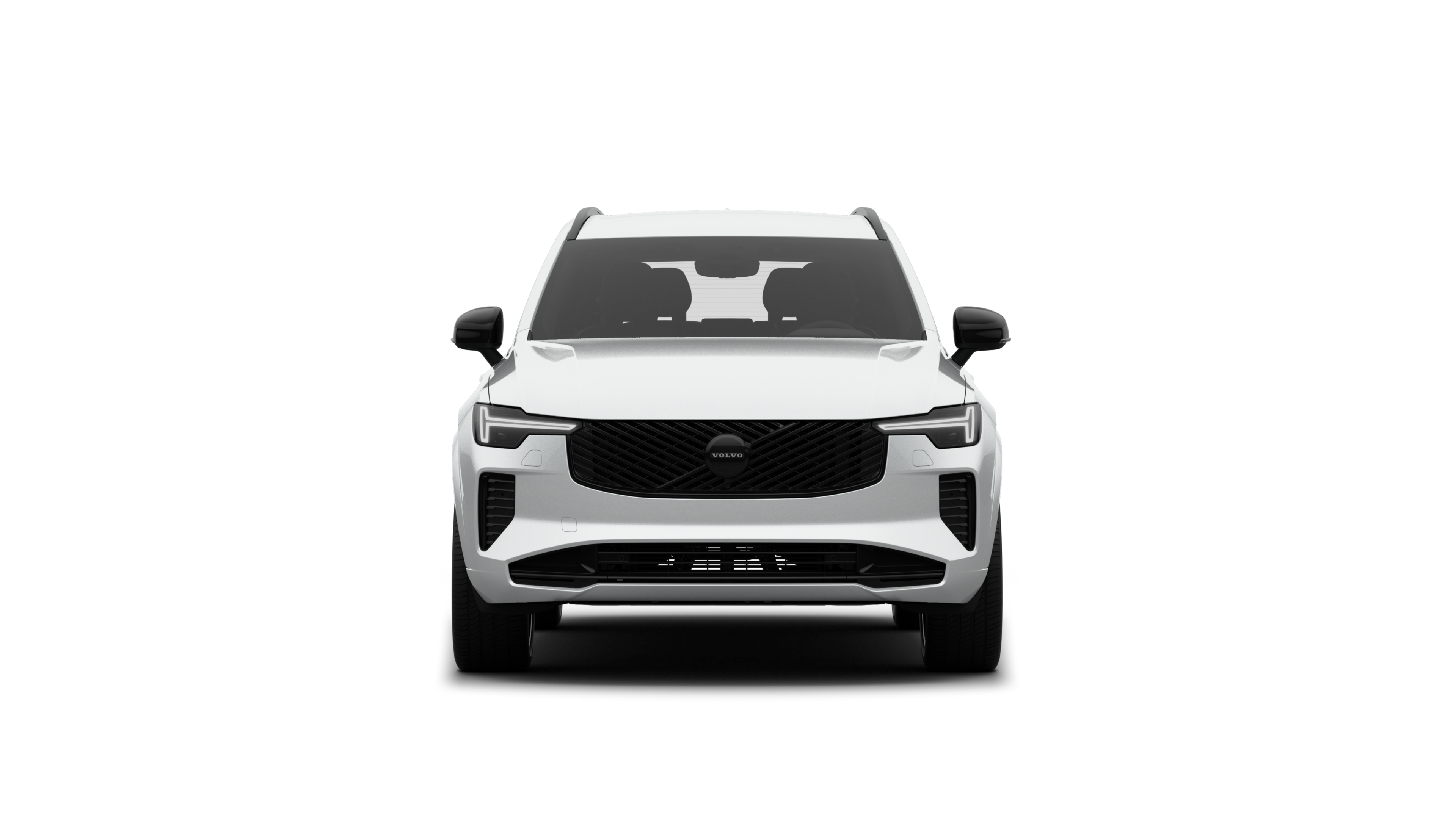 Vorderansicht eines Volvo vor dem Hintergrund eines schlichten Studios.
