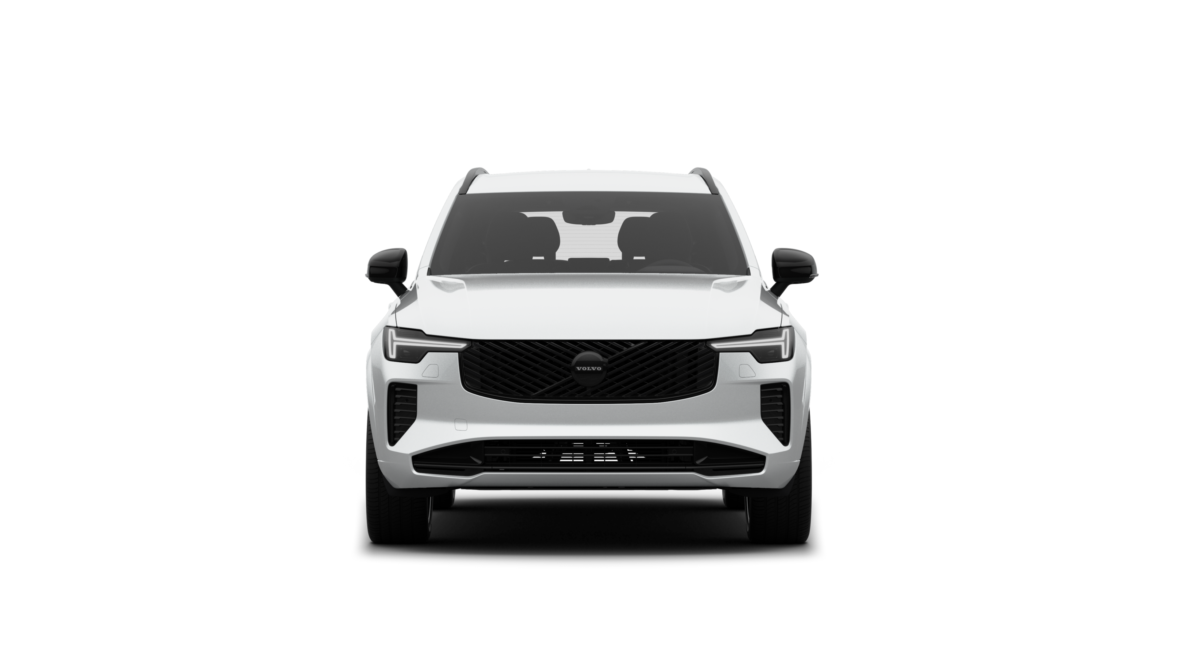 Vorderansicht eines Volvo vor dem Hintergrund eines schlichten Studios.