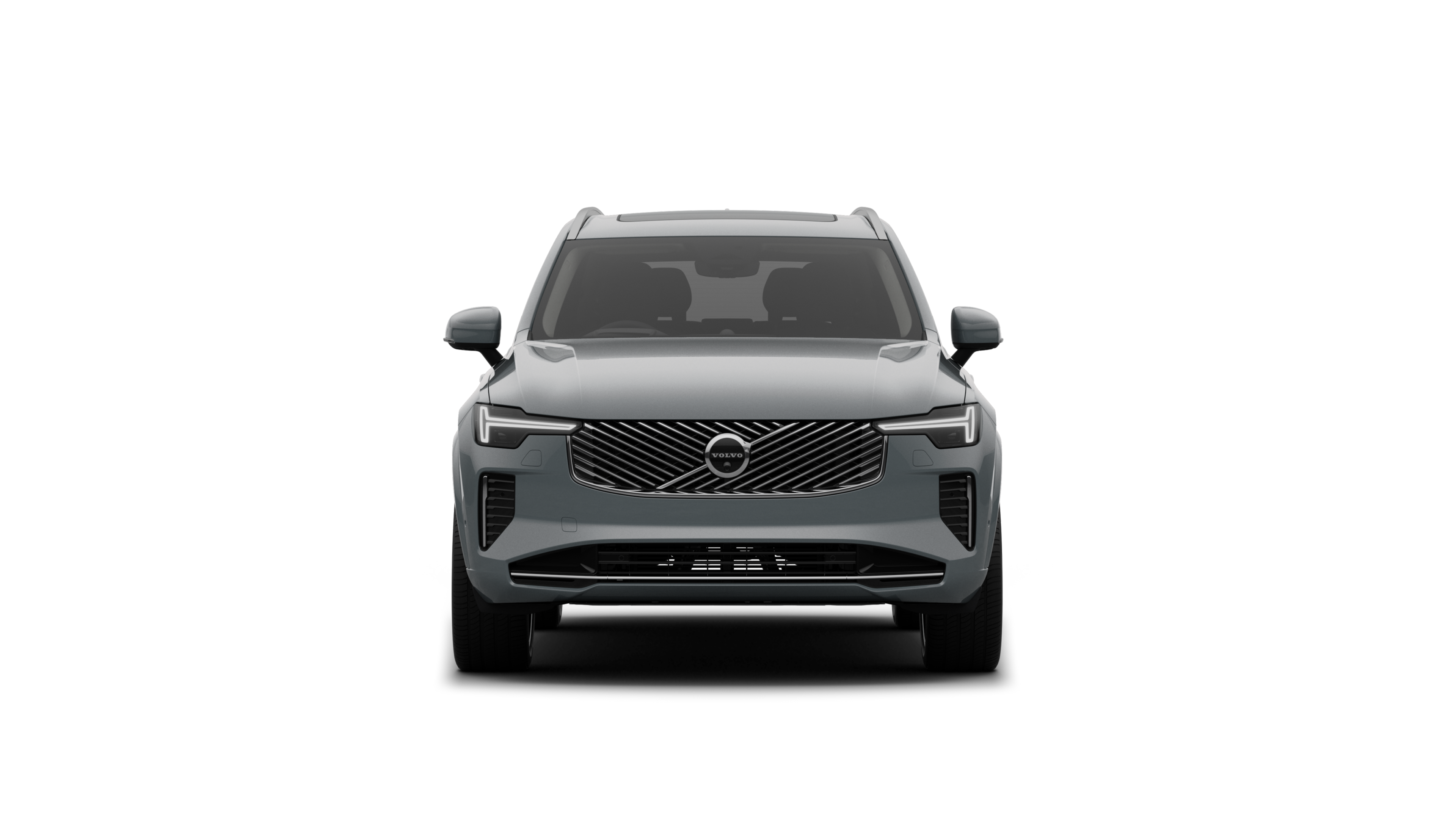 Front view of a Volvo car in a plain studio background.