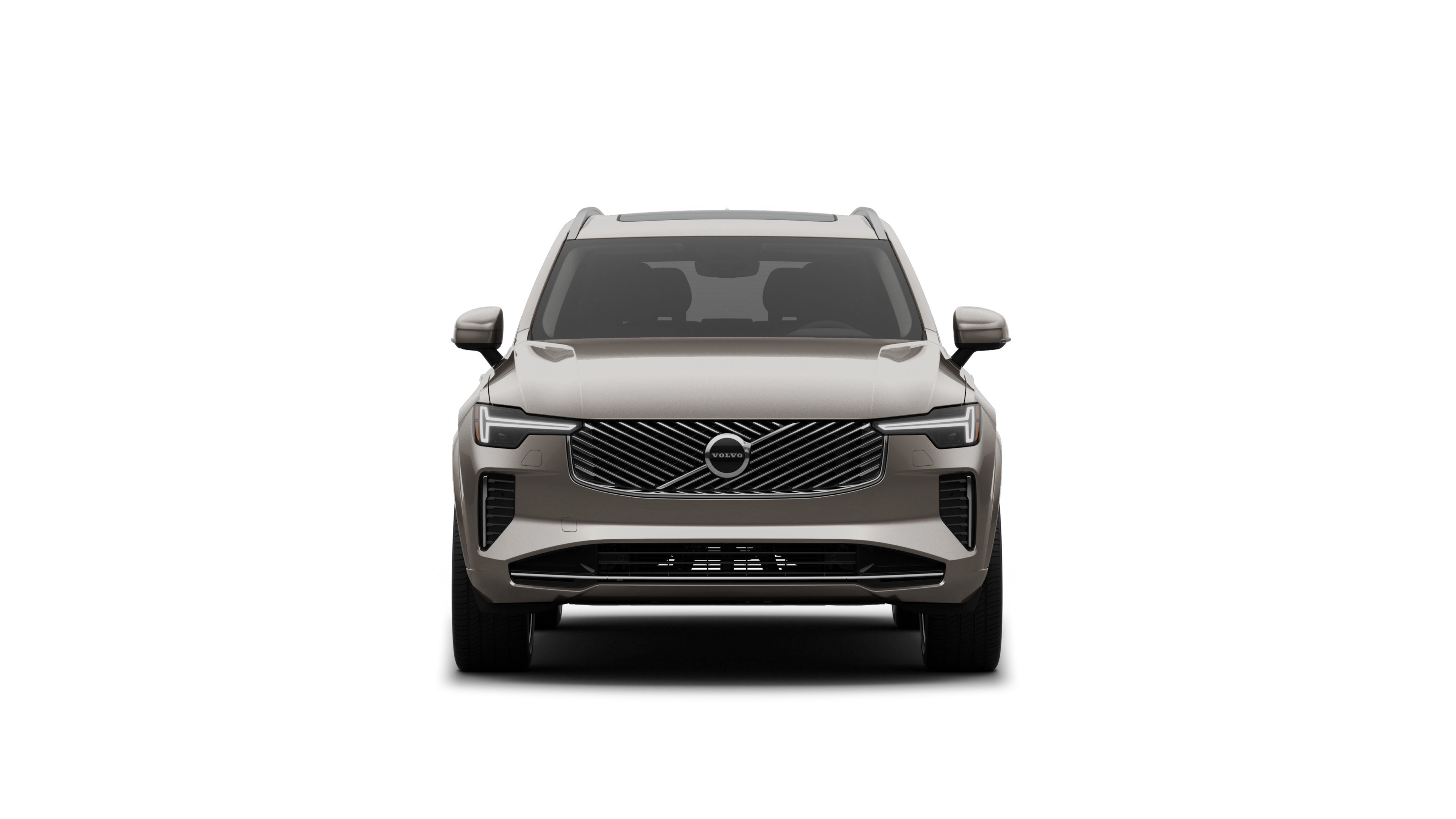 Front view of a Volvo car in a plain studio background.