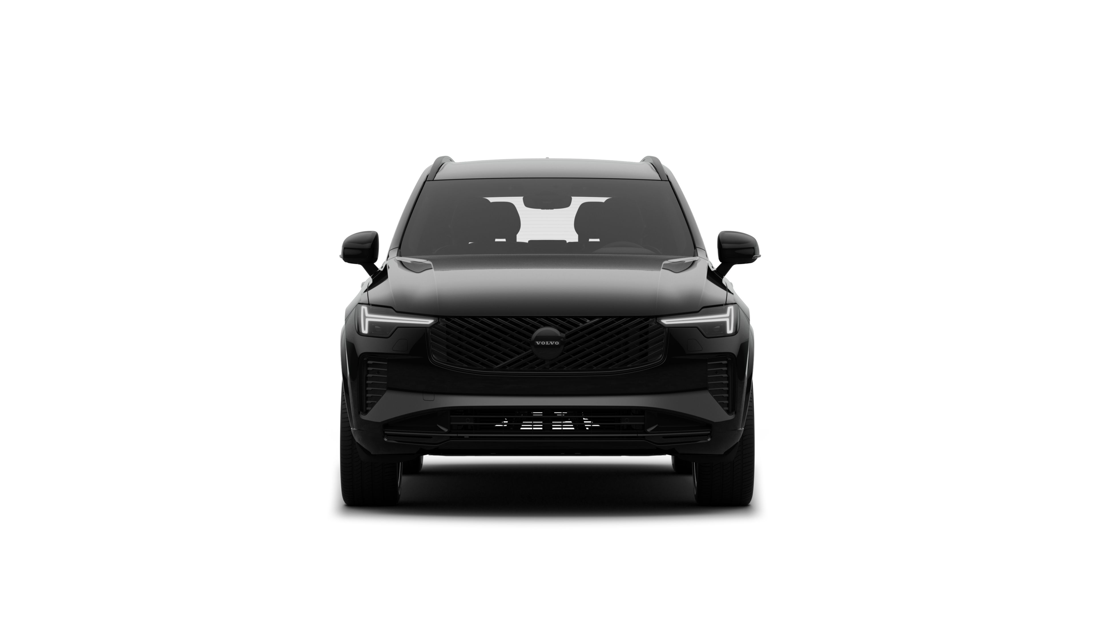 Vorderansicht eines Volvo vor dem Hintergrund eines schlichten Studios.
