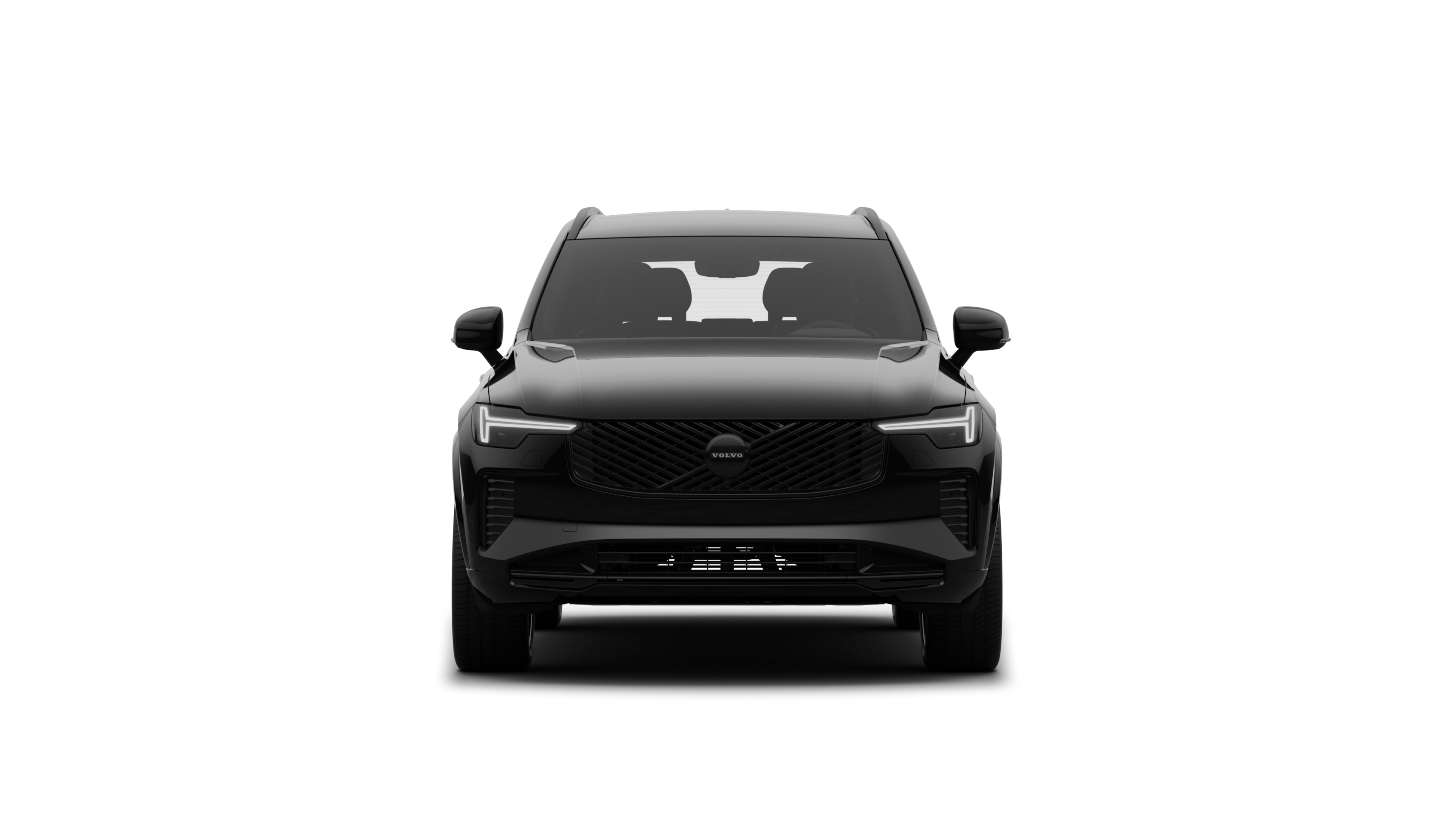 Vorderansicht eines Volvo vor dem Hintergrund eines schlichten Studios.