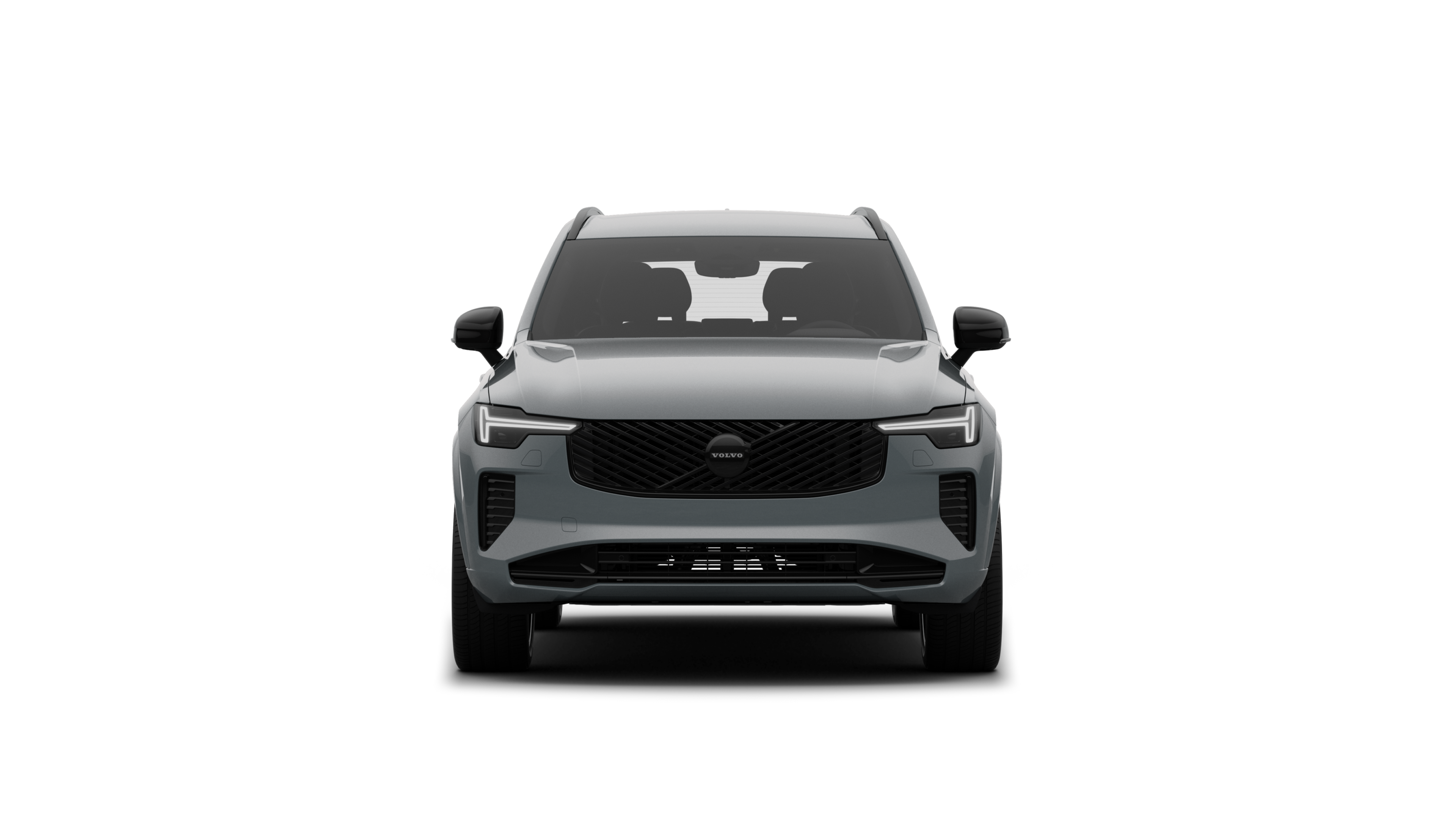 Vorderansicht eines Volvo vor dem Hintergrund eines schlichten Studios.