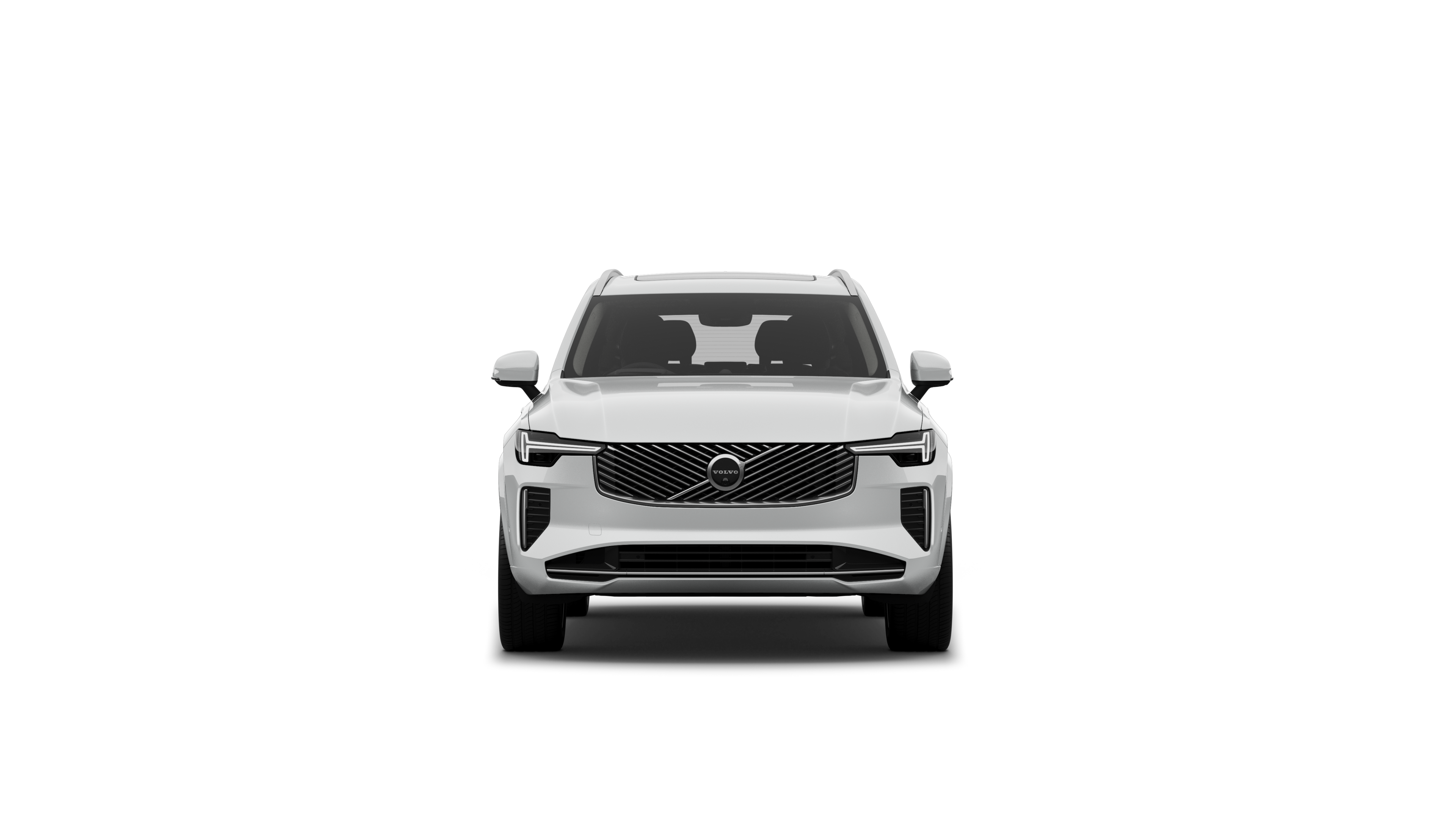 มุมมองด้านหน้าของรถยนต์ Volvo ในพื้นหลังสตูดิโอธรรมดา