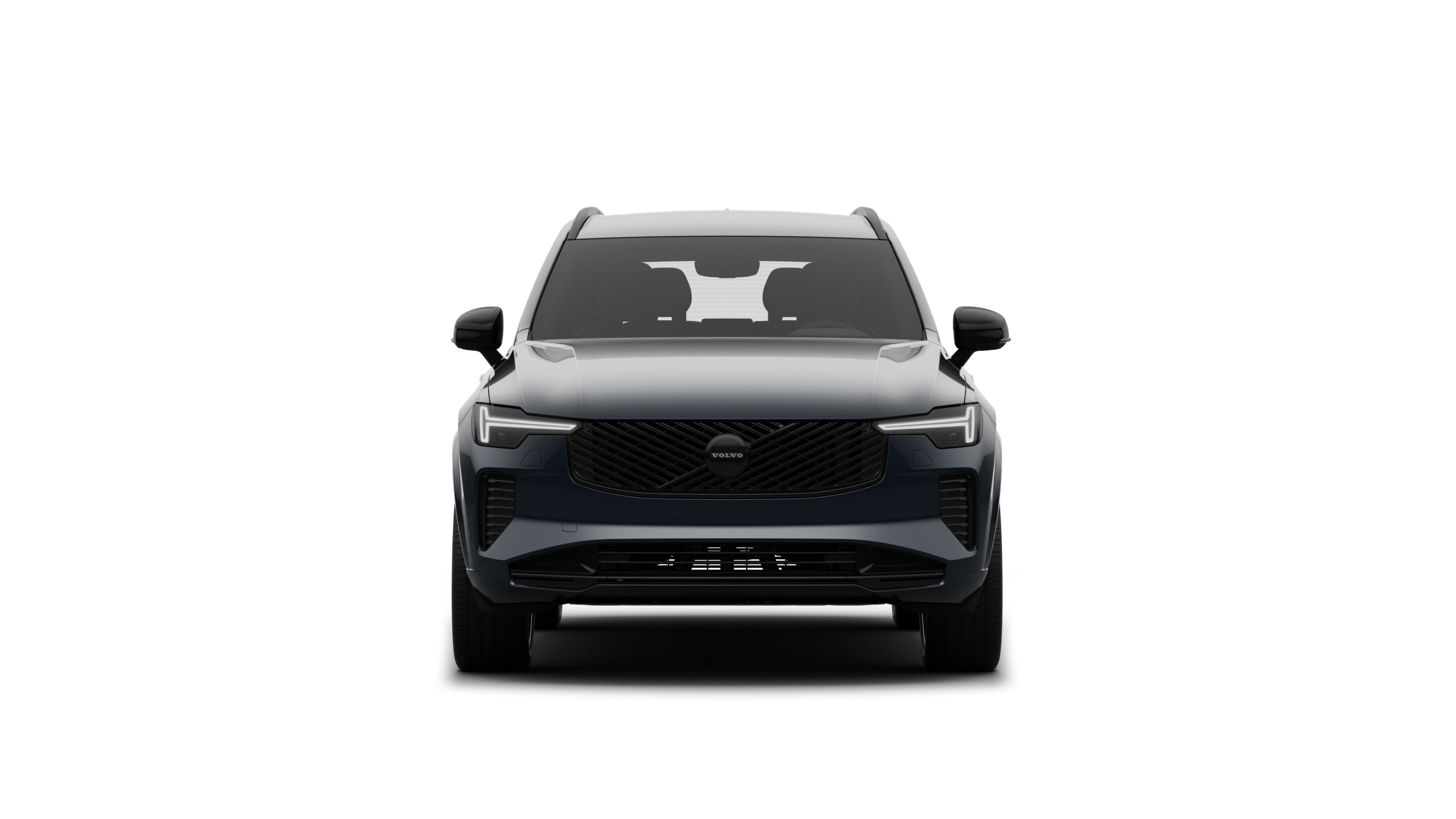 Vorderansicht eines Volvo vor dem Hintergrund eines schlichten Studios.