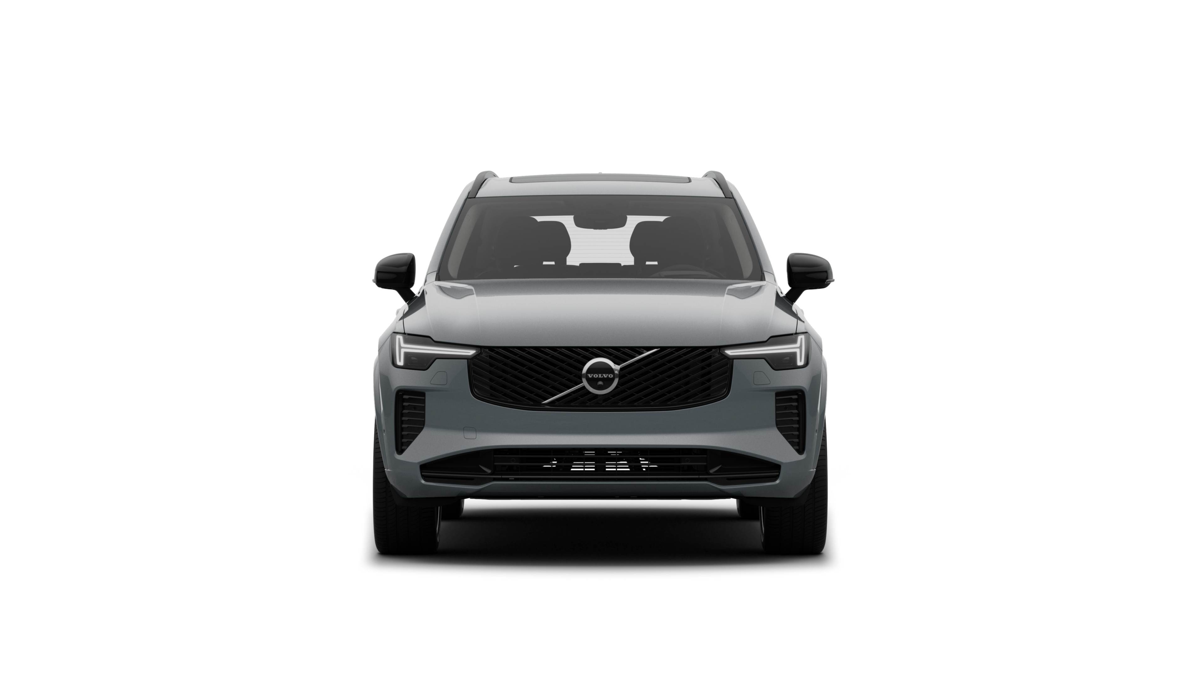 Widok samochodu Volvo z przodu na tle zwykłego studia