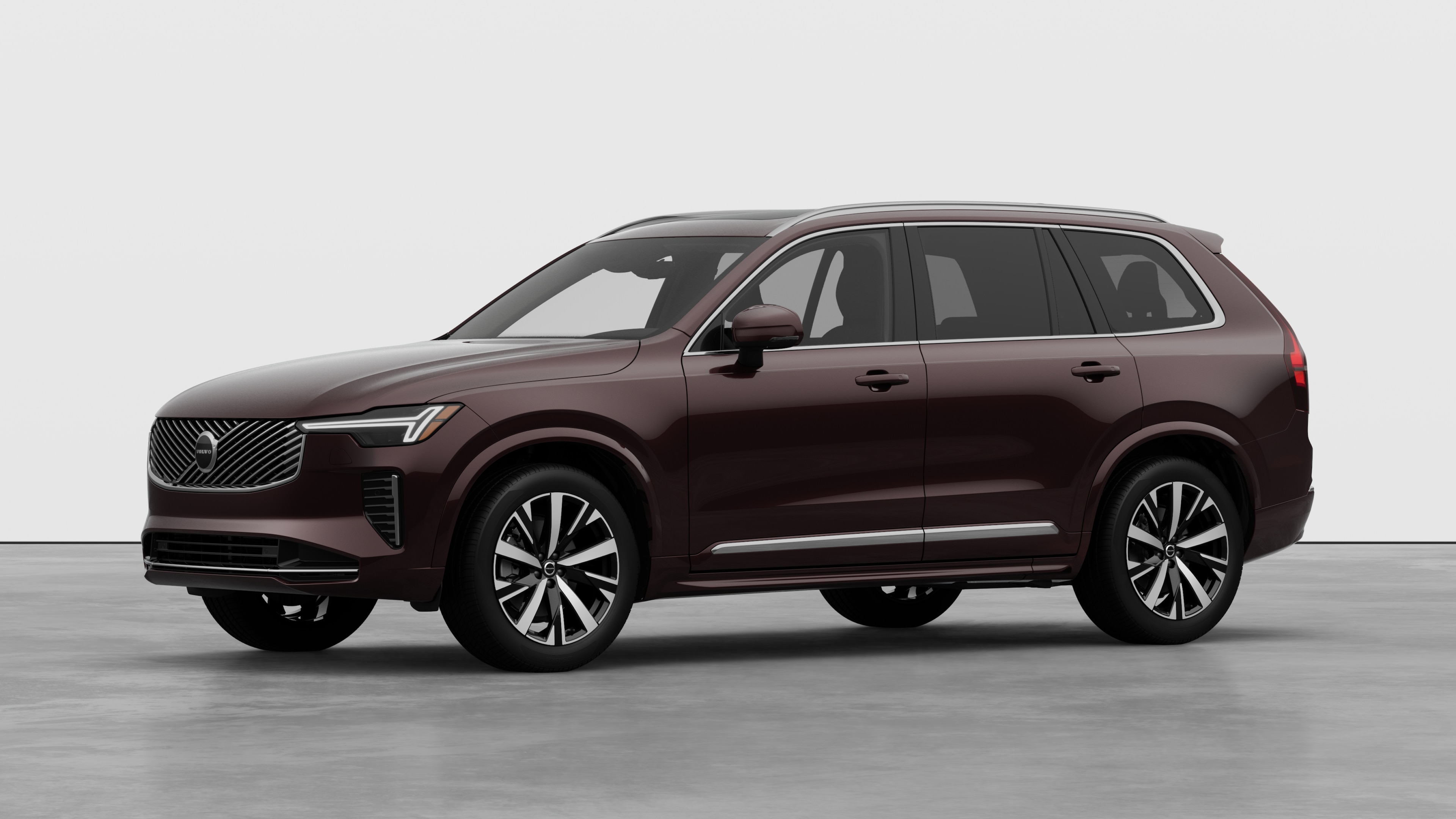 Volvo car exterior in three-quarter view, plain studio background.