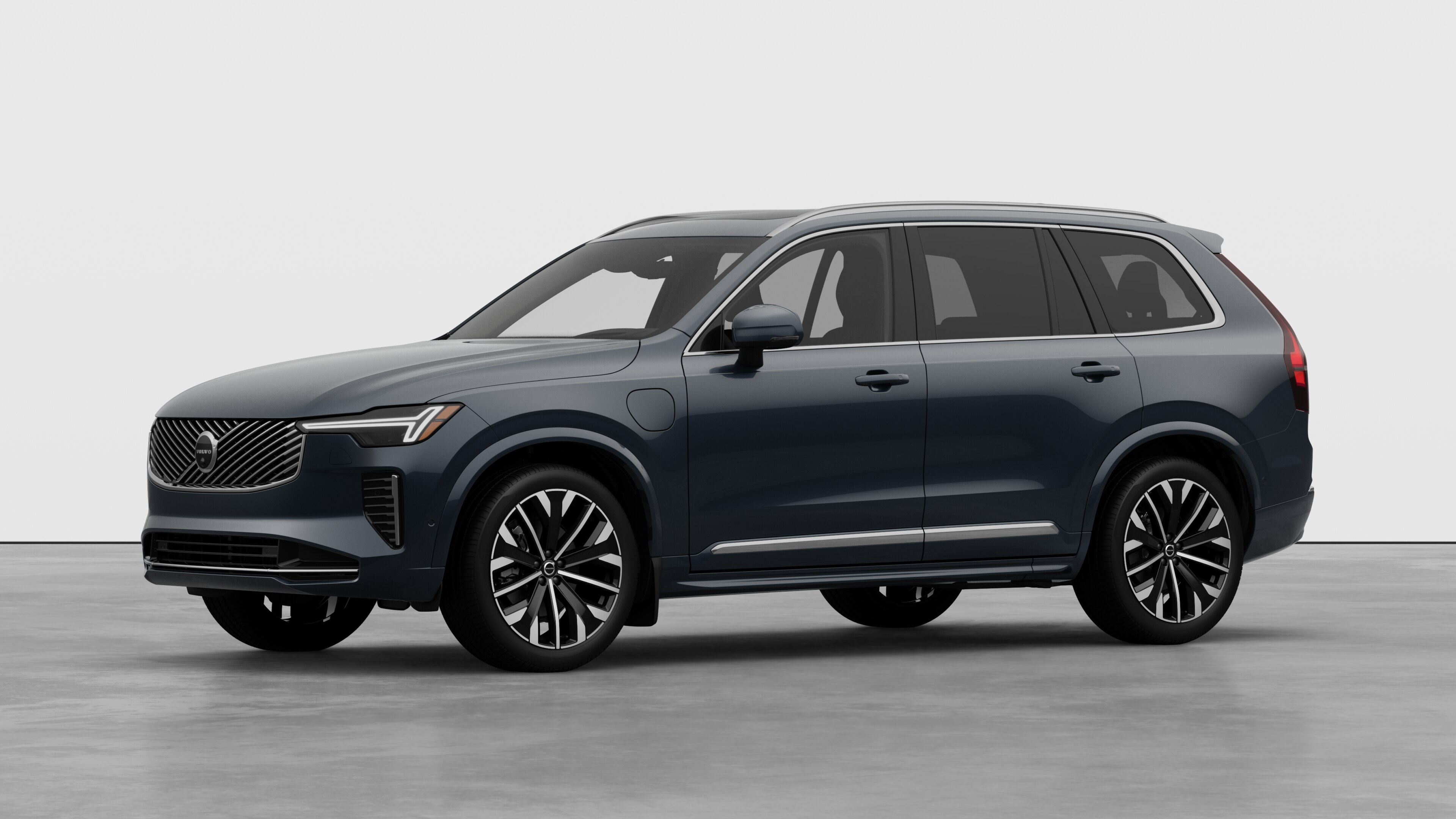 Volvo car exterior in three-quarter view, plain studio background.