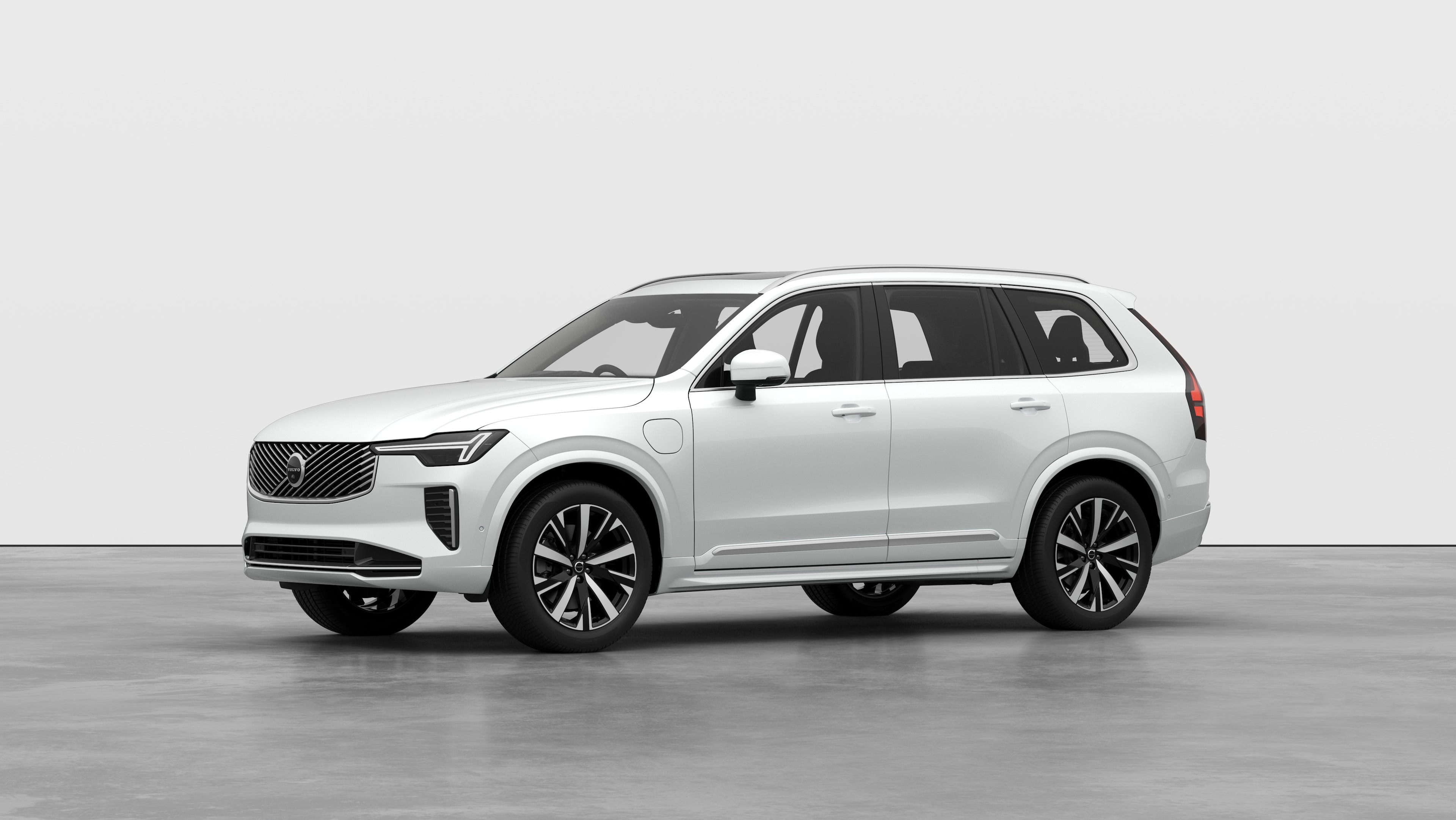Volvo car exterior in three-quarter view, plain studio background.