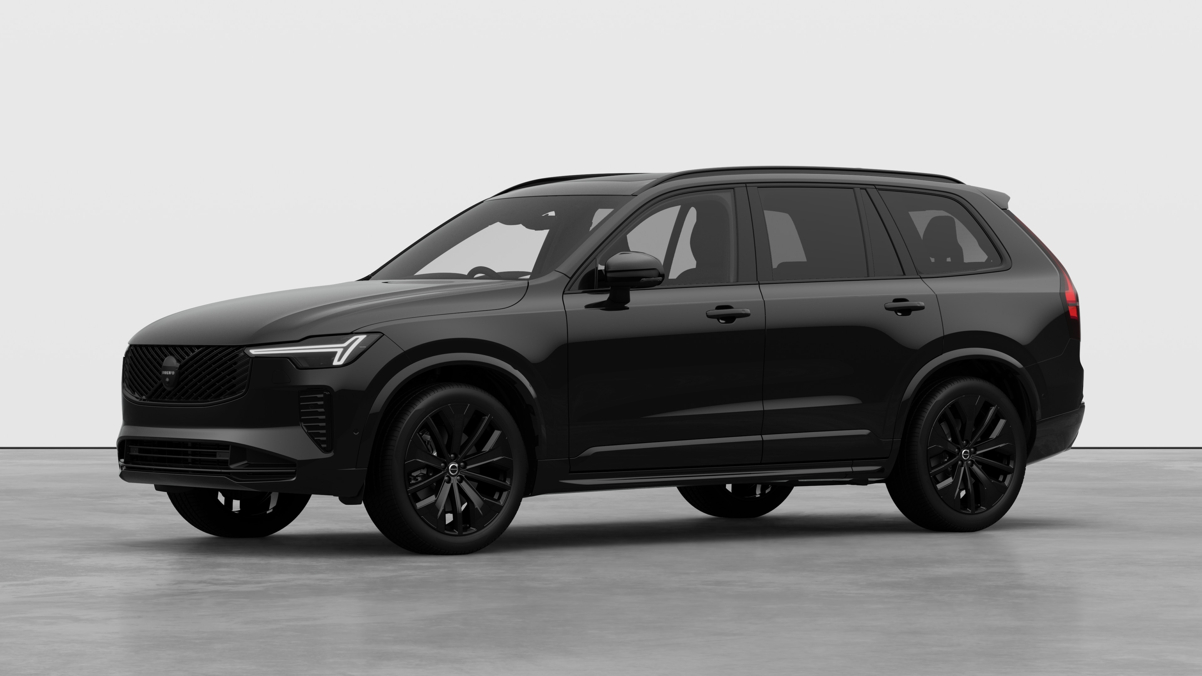 Volvo car exterior in three-quarter view, plain studio background.